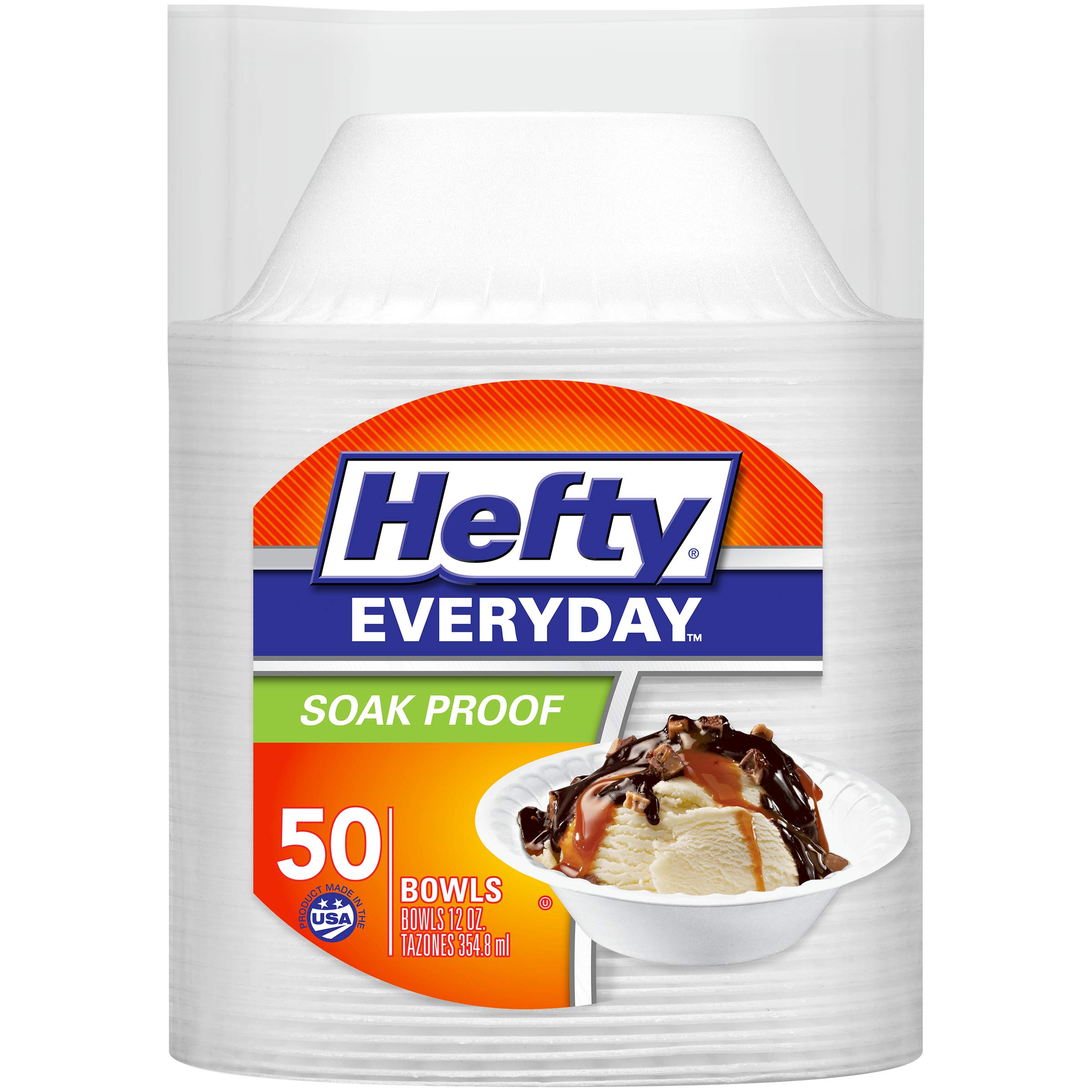 Hefty Everyday Soak-Proof Foam Bowls, 12 Ounce, 50 Count 12oz - 50 Count