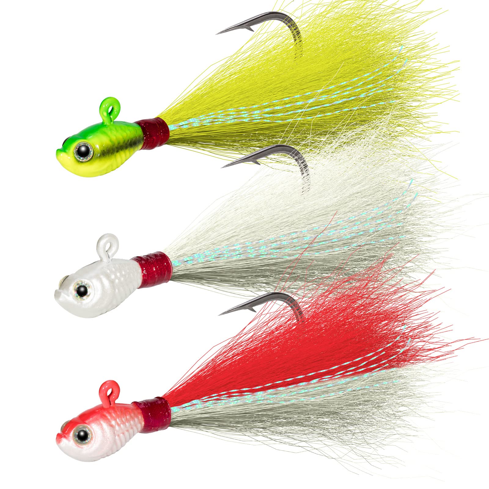 UV Glowing Strong Hook Bucktail Jigs Saltwater Hair Jigs-Head Fishing Lures  Assorted Kit for Striped Bass Walleye Snook Rockfish Redfish 1/4oz 1/2 oz