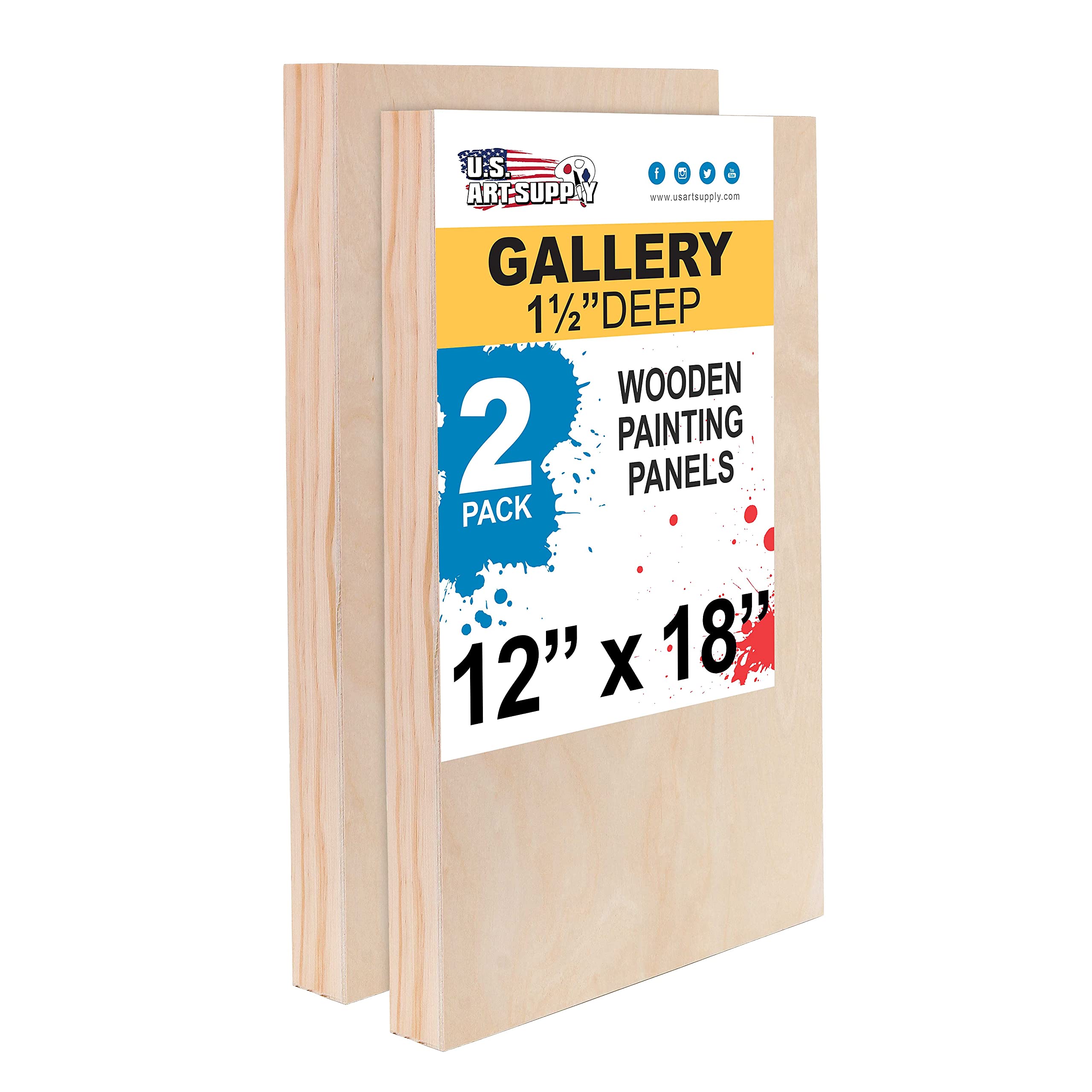 U.S. Art Supply 10 x 10 Birch Wood Paint Pouring Panel Boards, Gallery 1-1/2 Deep Cradle (Pack of 4) - Artist Depth Wooden Wall Canvases - Painting