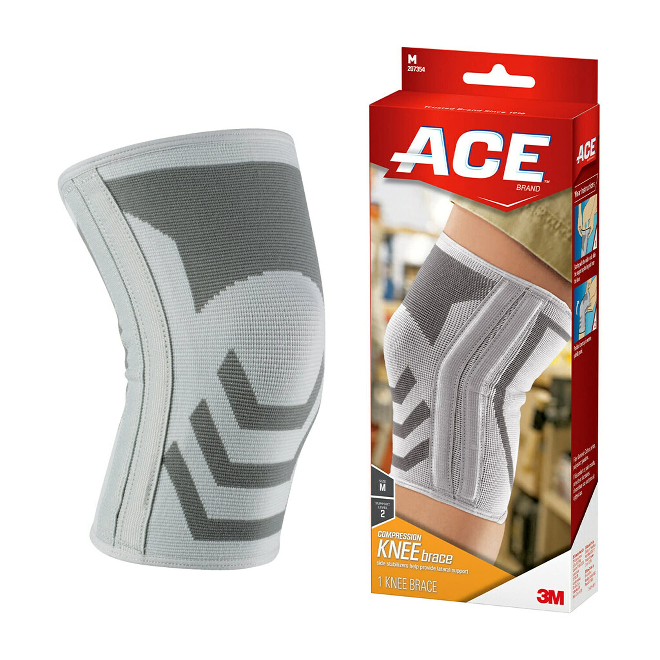 ACE Compression Knee Brace w/Side Stabilizers Support Injured Knee With  Mild Compression Breathable Properties Let