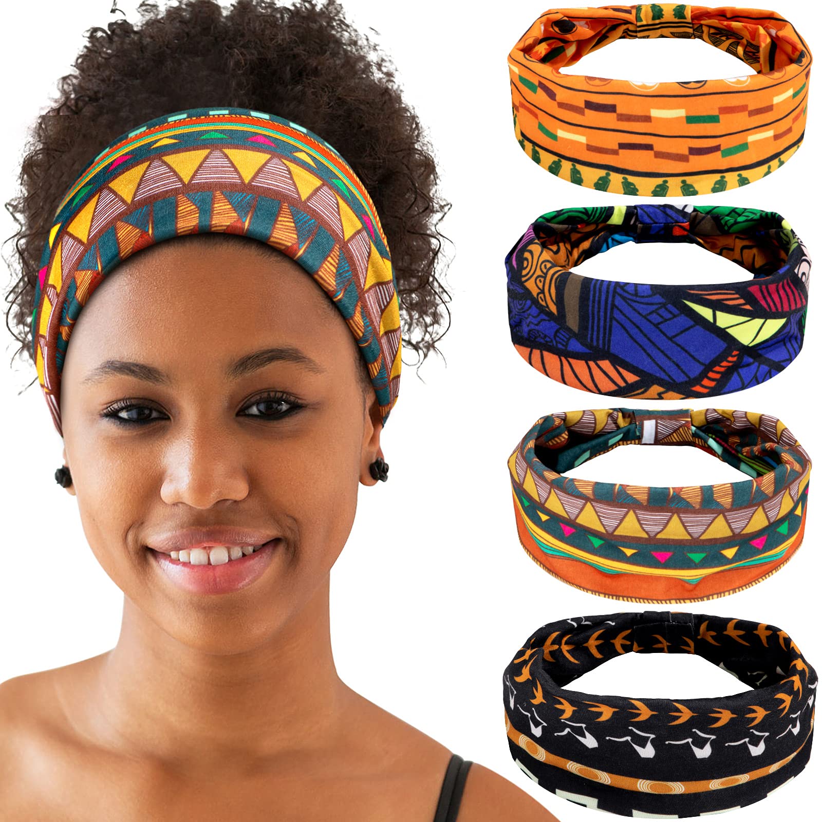 4 Pieces African Headbands Knotted Wide Yoga Stretchy Bandeau African  Headwrap Hair Accessories for Women and