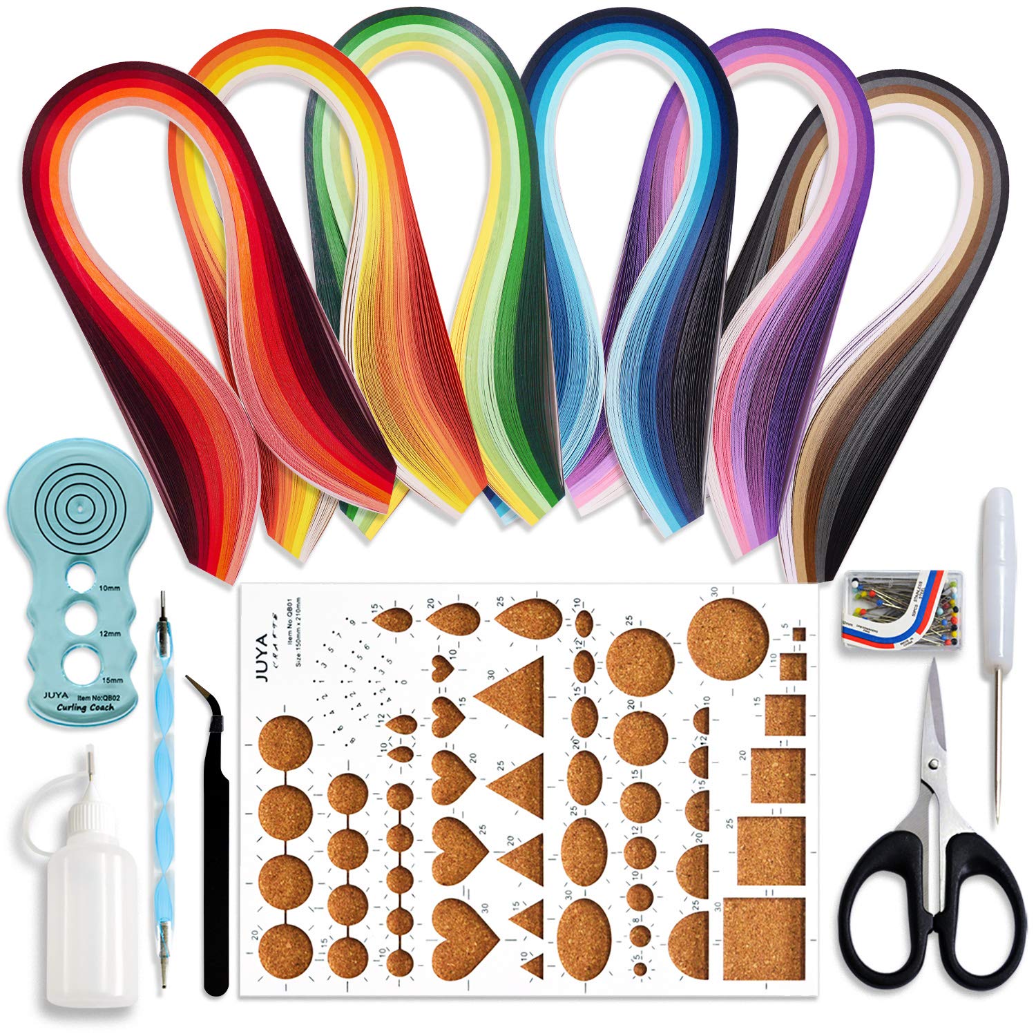 JUYA Paper Quilling Kits with 30 Colors 600 Strips and 8 Tools (Paper Width:3mm Blue Tools)