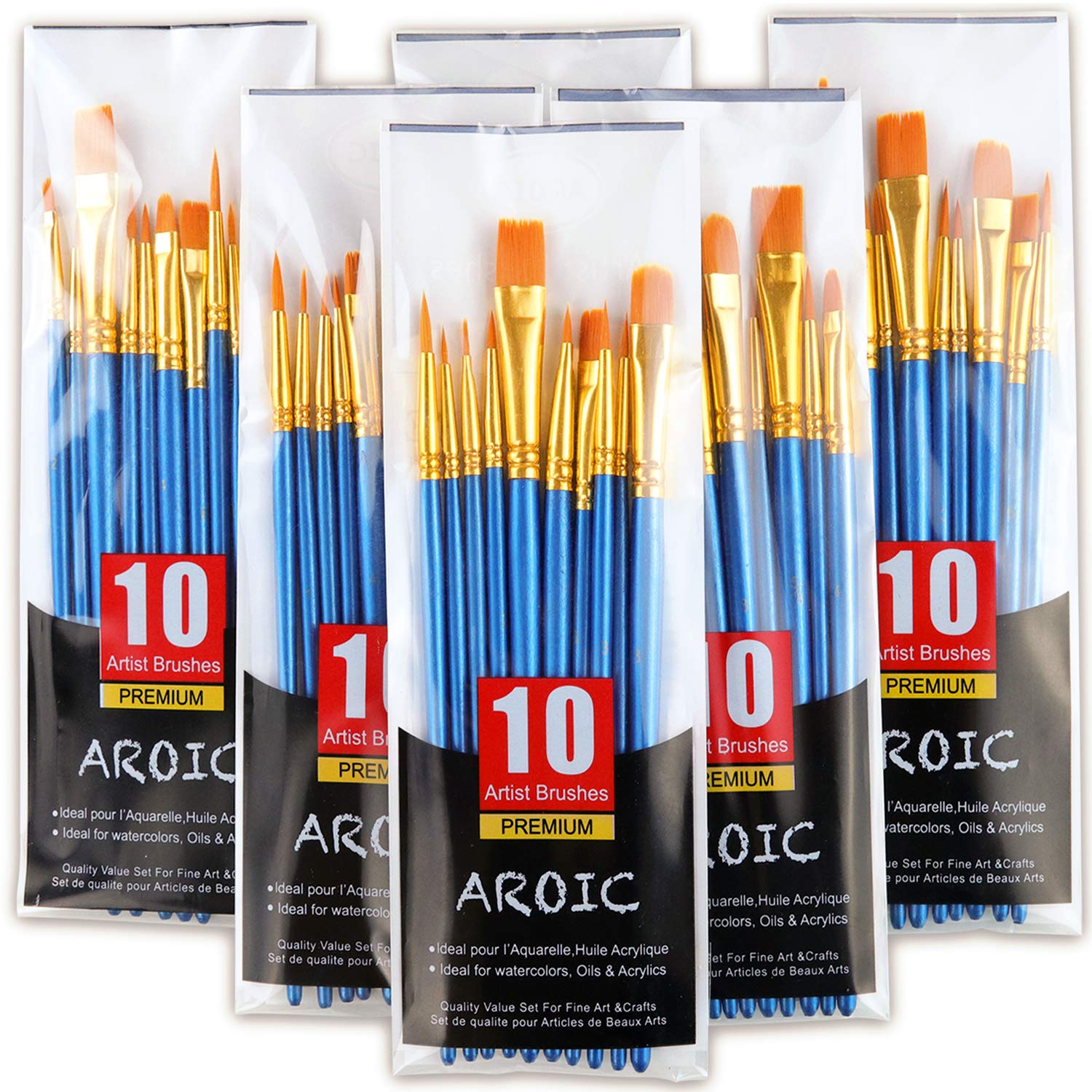 Acrylic Paint Brush Set 6 Packs / 60 pcs Nylon Hair Brushes for All Purpose  Oil Watercolor Painting Artist Professional Kits B-60p