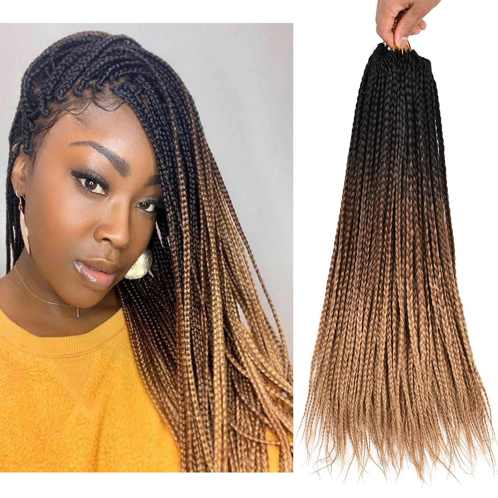 TOMO Hair Crochet Box Braids Black Dark Brown Light Brown Ombre Synthetic  Hand Made Braid Brading