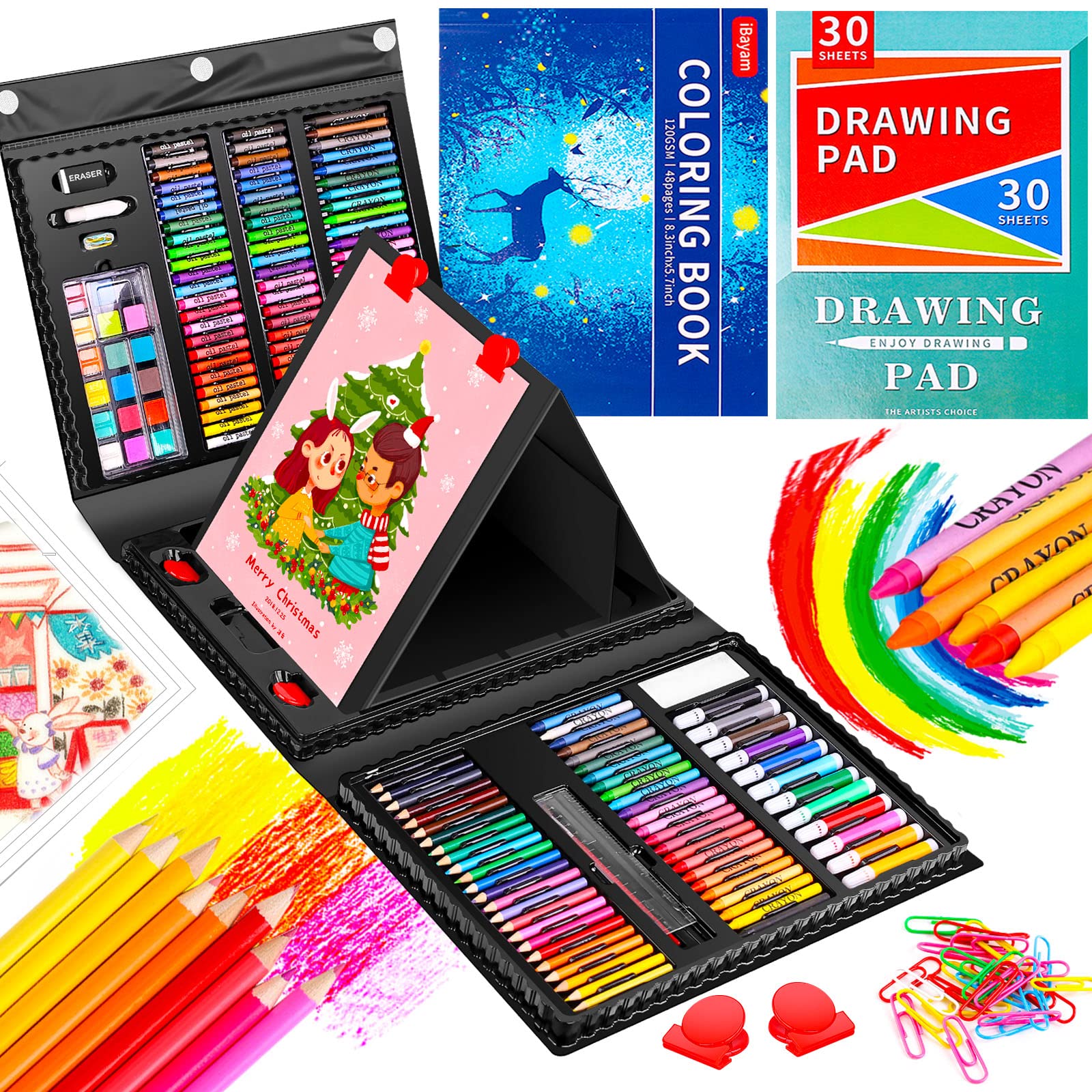 iBayam Art Kit Art Supplies Drawing Kits Arts and Crafts for Kids Gifts for  Teen Girls Boys 6-8-9-12 Art Set Case with Trifold Easel Sketch Pad  Coloring Book Pastels Crayons Pencils Black