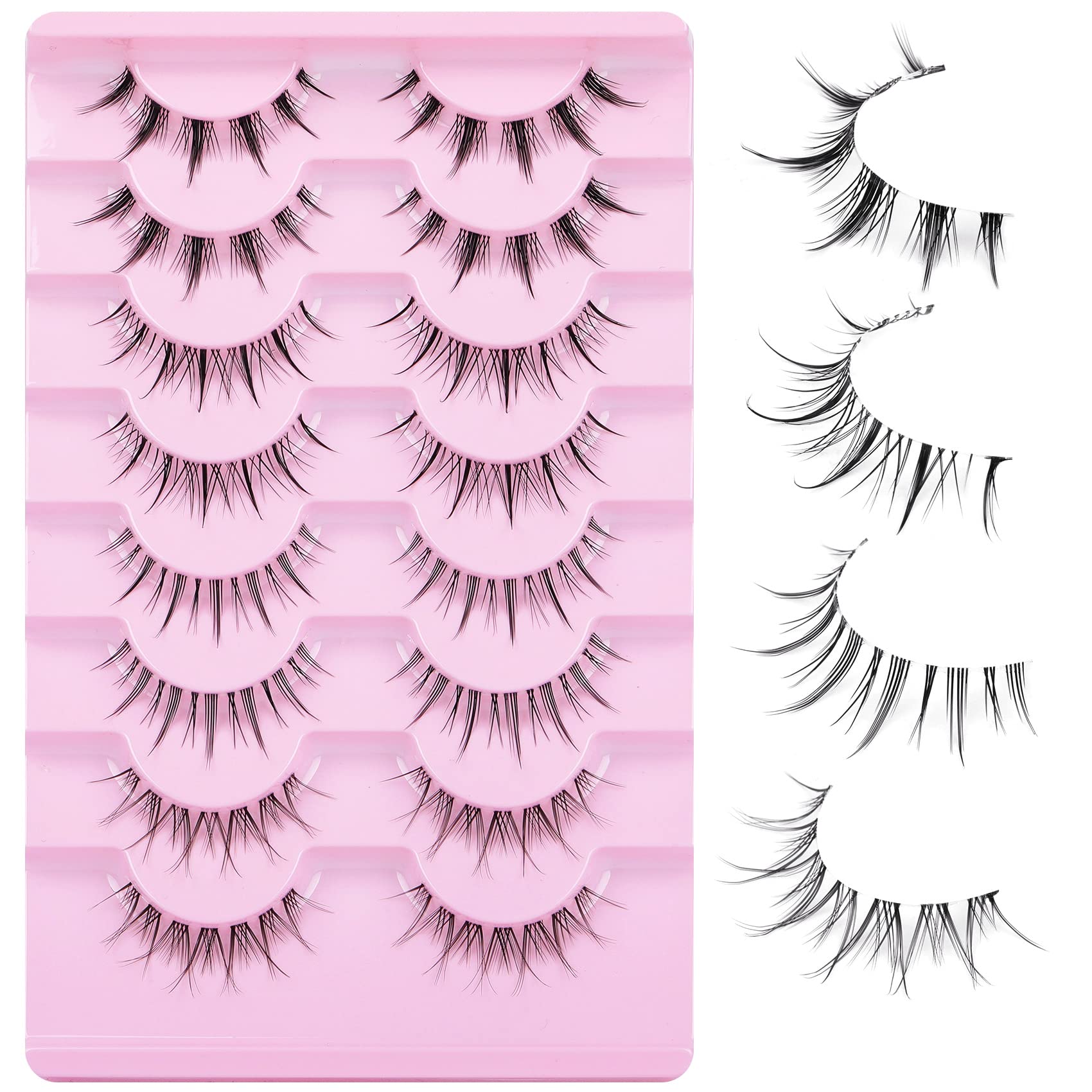 Manga Lashes, Clear Band Anime Lashes 4 Pack, Spiky Anime False Eyelashes  Natural Look, Japanese Lashes Looks Like Cluster Manga Lashes Individual,  Re