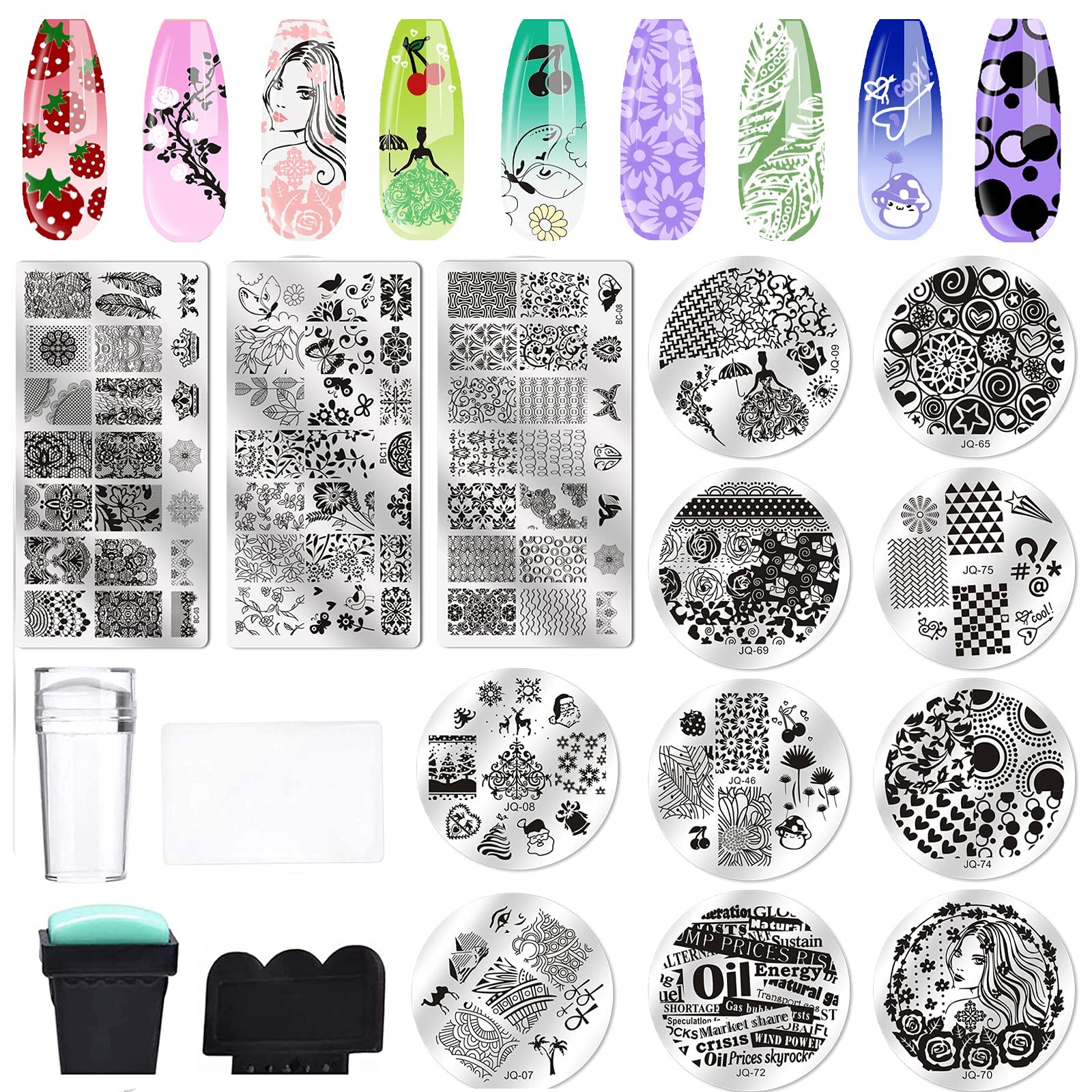 Biutee Nail Stamping Plates set 10 pcs Nail Art Stamper Scraper Gift Box  Nail Stamp Template Kit Lace Flower Butterfly Star Design Nail Image Plate