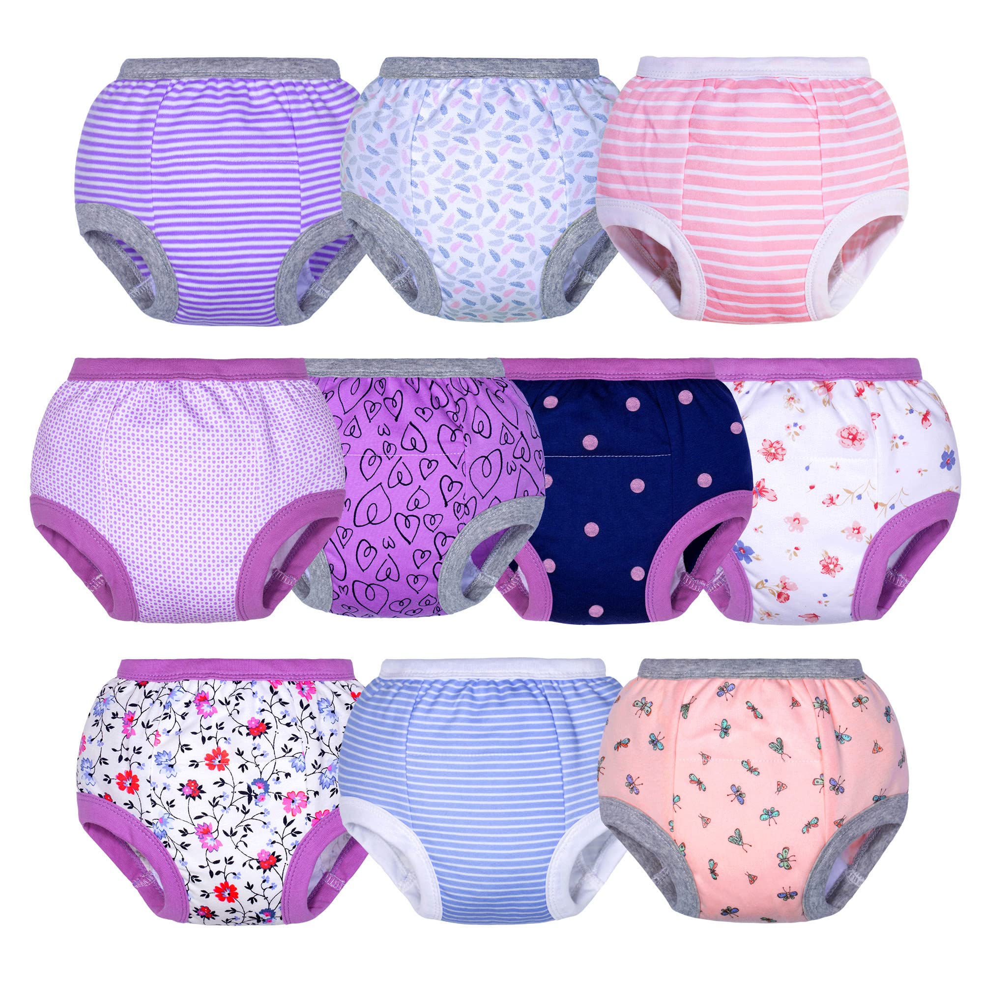 BIG ELEPHANT Toddler Potty Training Pants- 100% Cotton Unisex Baby Pee  Underpants 10-pack, 12M-4T Floral Series 3T