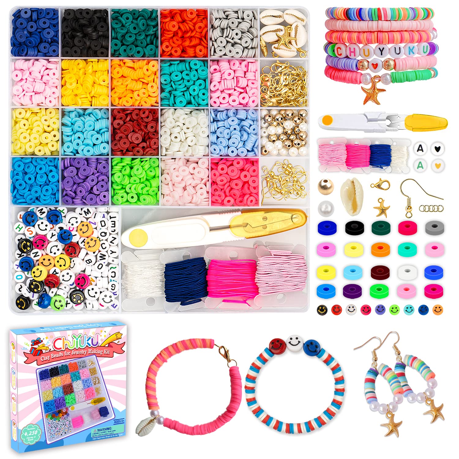 ChuYuKu Gifts for Kids Girls Baskets Stuffers Clay Beads for Jewelry Bracelet  Making Kit Supplies for