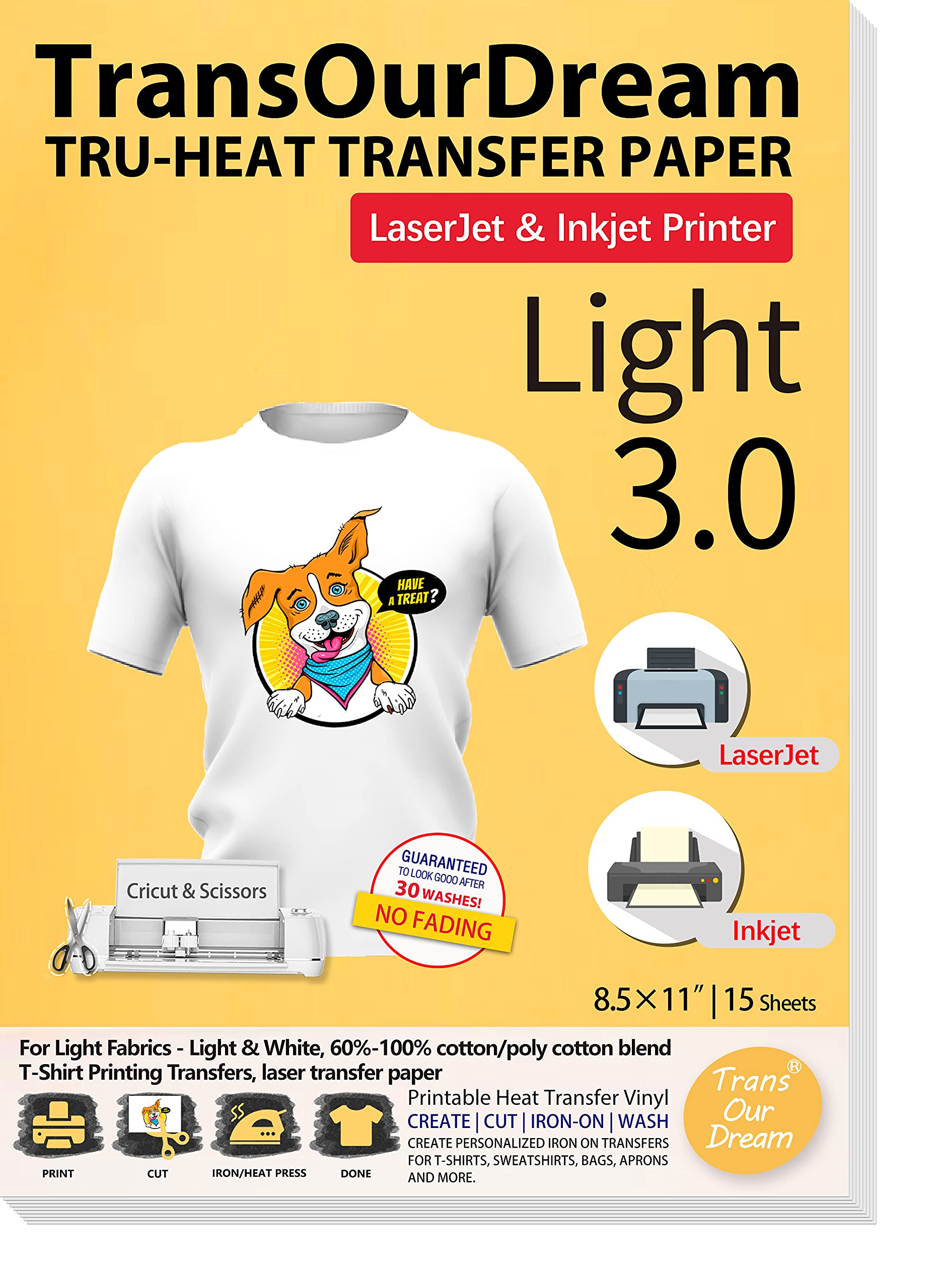 TransOurDream Iron on Heat Transfer Paper for T Shirts (Light 3.0