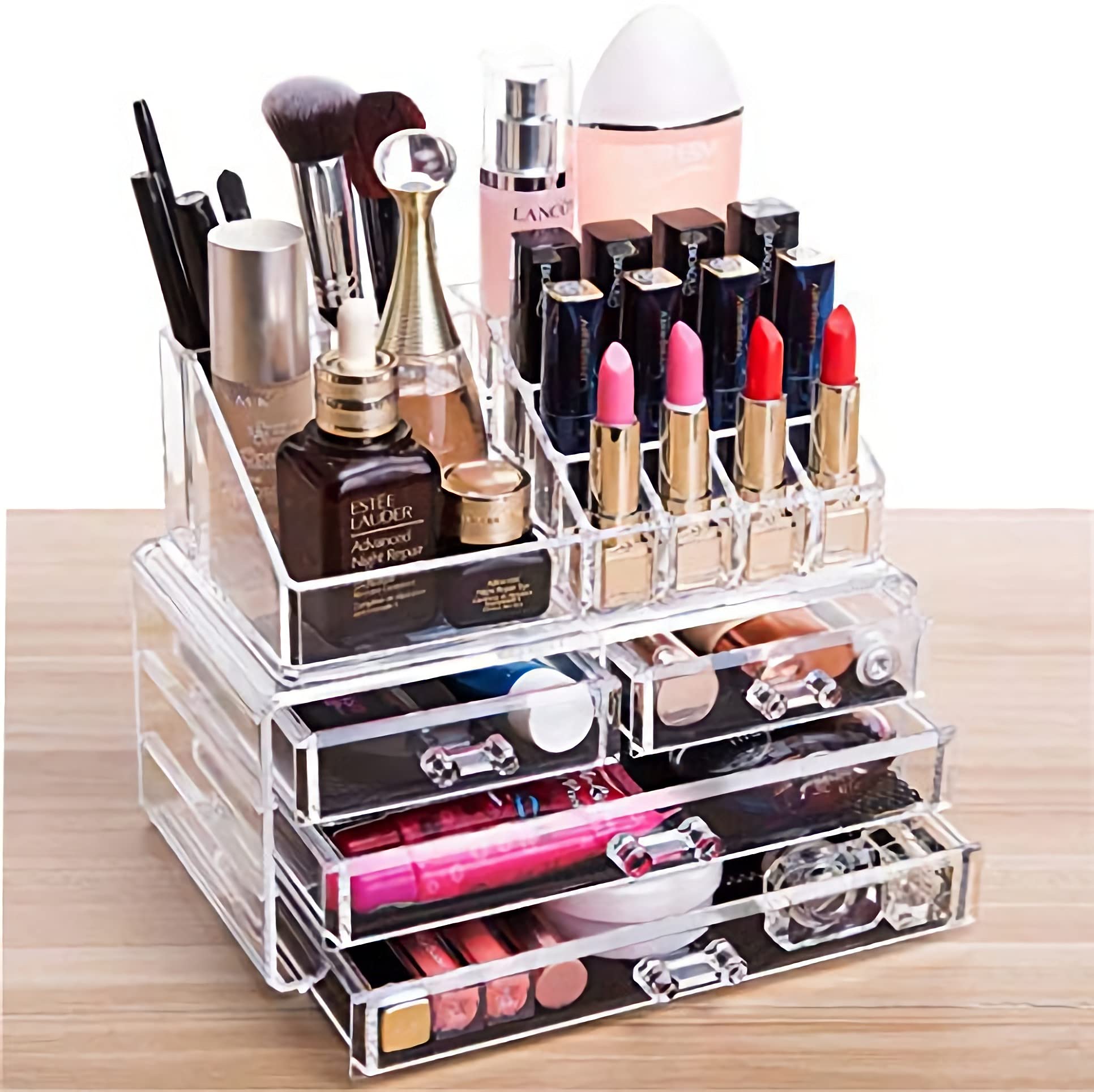 Cq acrylic Clear Makeup Organizer And Storage Stackable Skin Care Cosmetic  Display Case With 4 Drawers