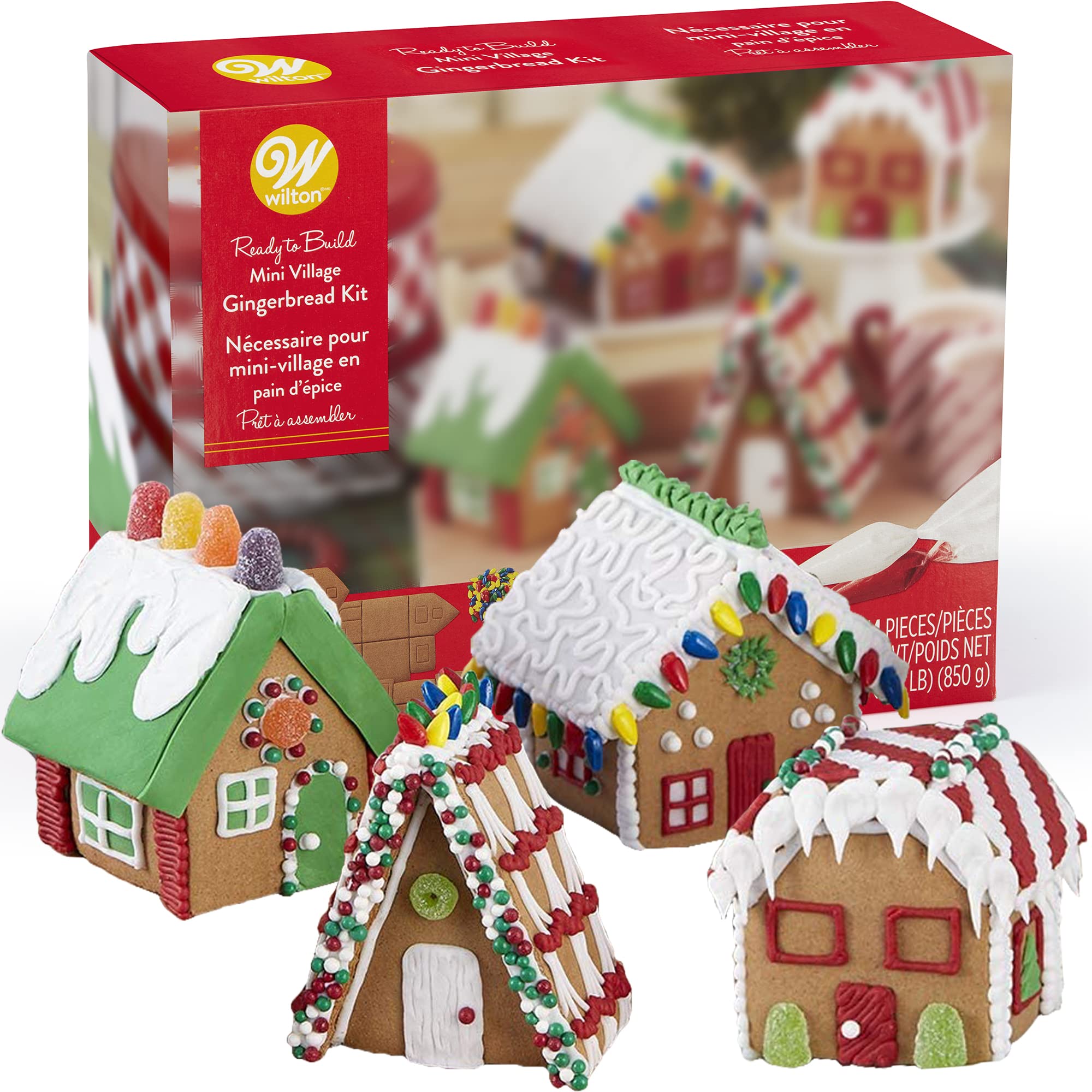 Gingerbread House Kit, Christmas Mini Village Set. Build It Yourself Kit -  Includes 4 Sets Of House