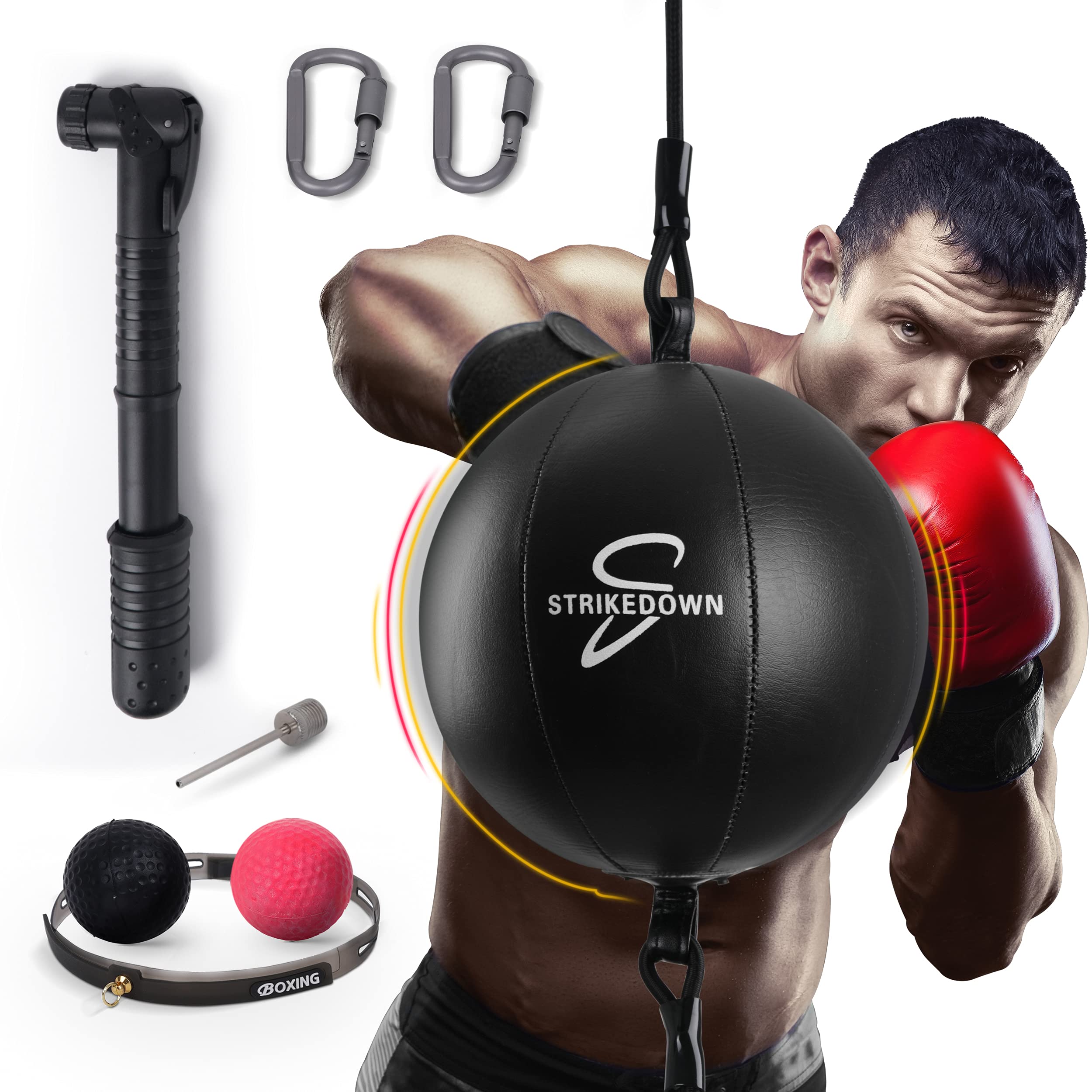 Kvittra Double End Punching Bag Boxing Striking for Training - Speed Ended  Set Includes Reflex Ball Headband and Pump- Portable MMA