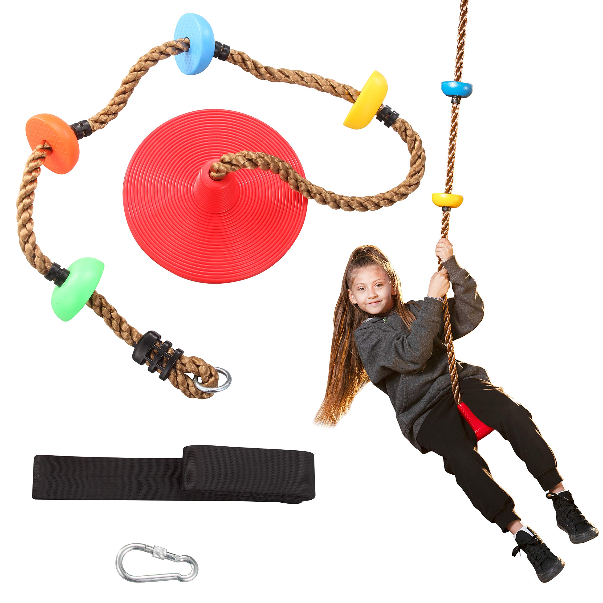TURFEE Tree Swing for Kids, Single Disk 6 Ft Outdoor Climbing Rope,  Carabiner & 4 Ft