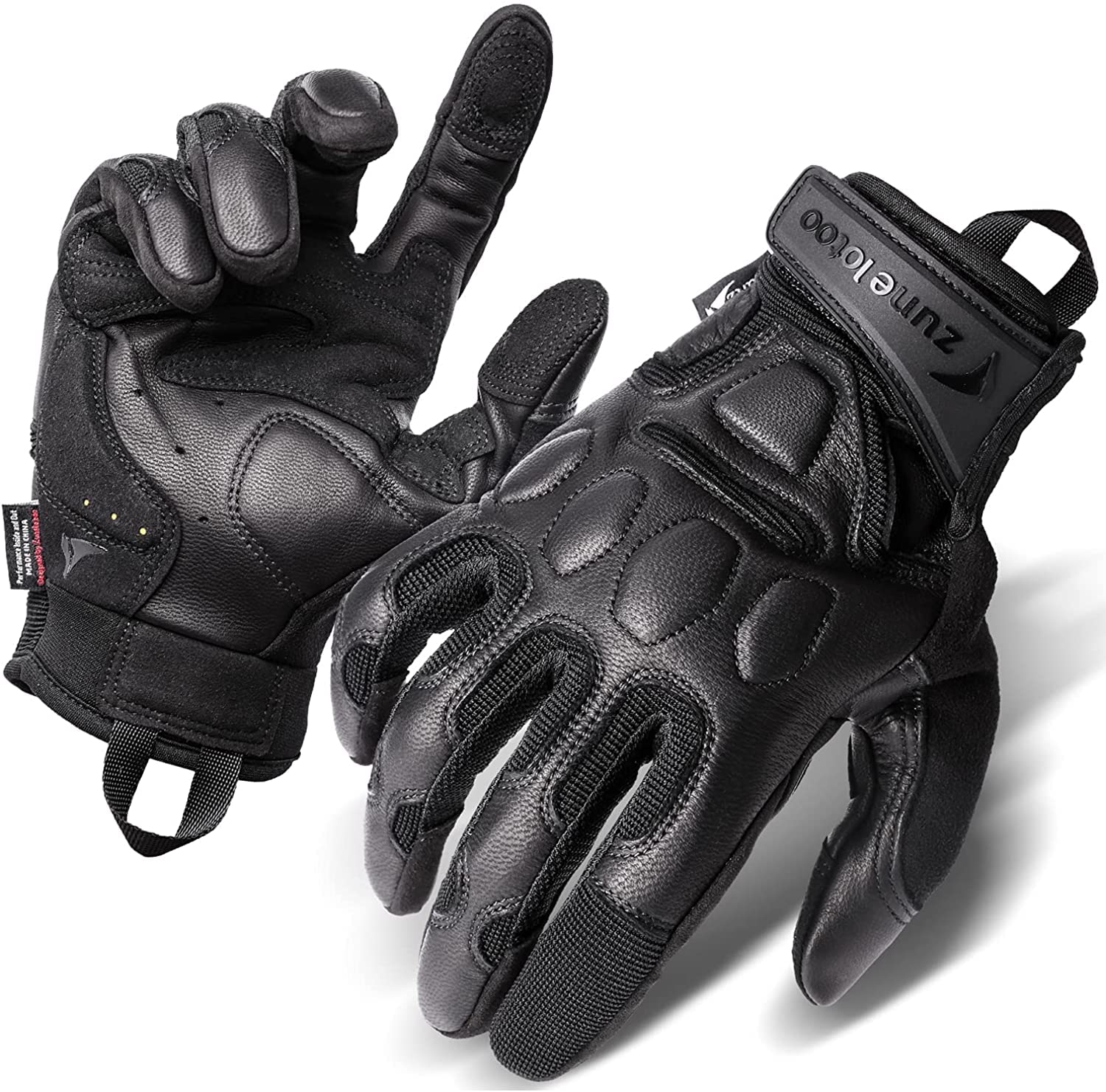 Shock Resistant Touchscreen Leather Biker Gloves