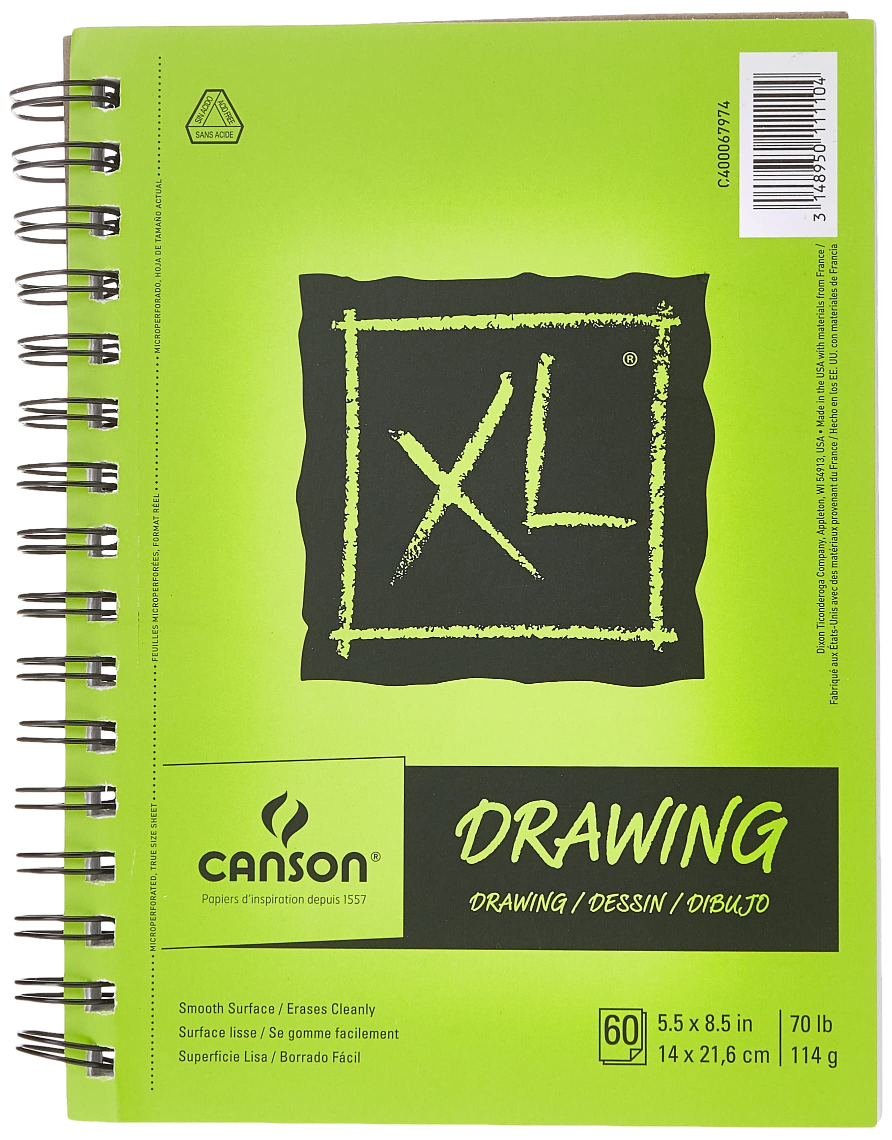 Canson XL Series Drawing Paper, Wirebound Pad, 5.5x8.5 inches, 60 Sheets  (70lb/114g) - Artist