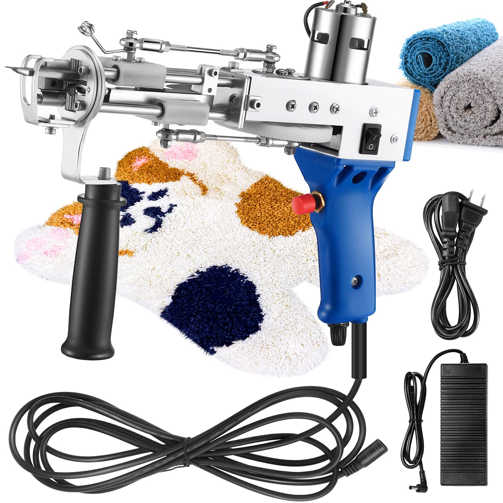 Cut Pile Rug Tufting Gun Loop Tufting Gun 100V-240V Rug Gun Electric Carpet  Weaving Flocking Machine Hand Held Punch Tools Embroidery Machine (Blue)
