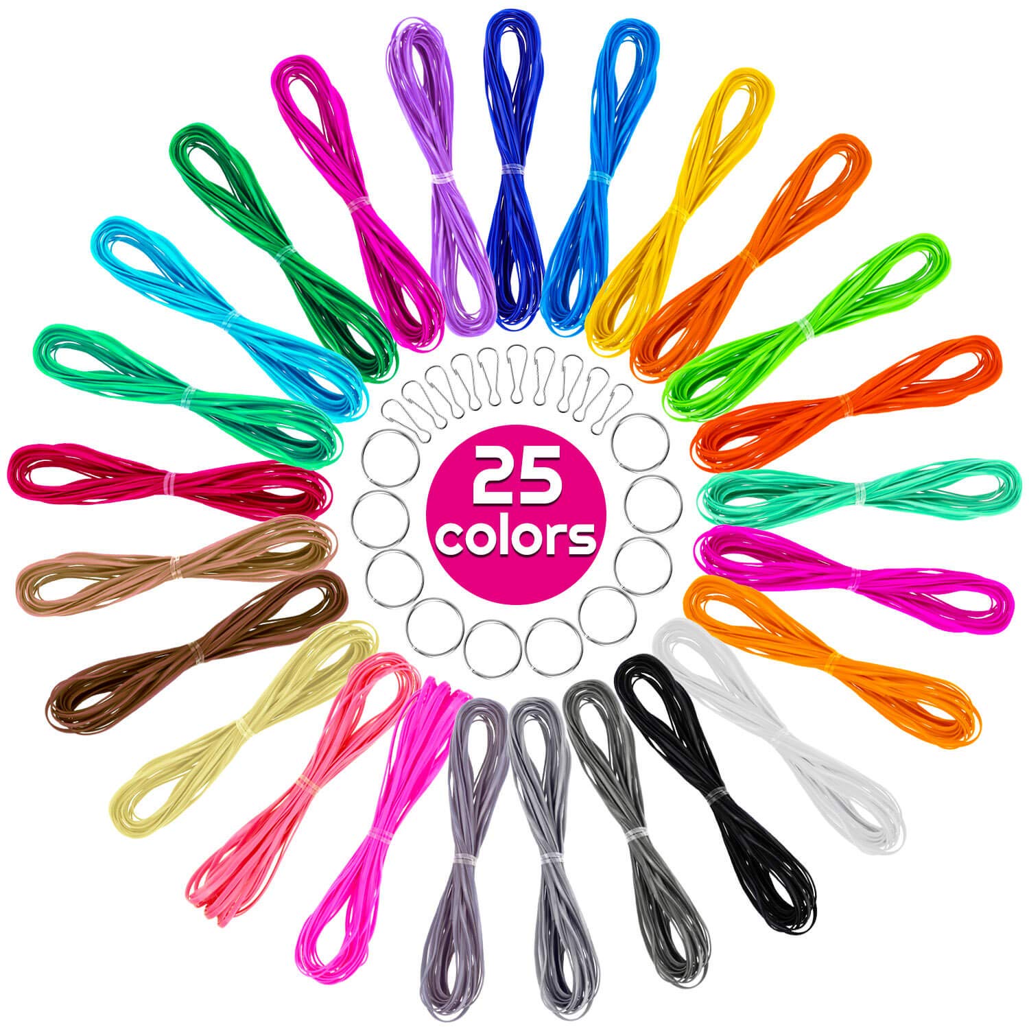 Lanyard String Cridoz 25 Colors Gimp String Plastic Lacing Cord with 20pcs  Snap Clip Hooks and