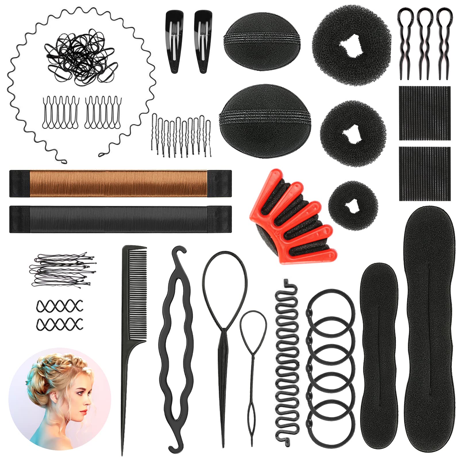 Winkeyes Hair Styling Set, Hair Design Styling Tools Accessories DIY Hair  Accessories Hair Modelling Tool Kit