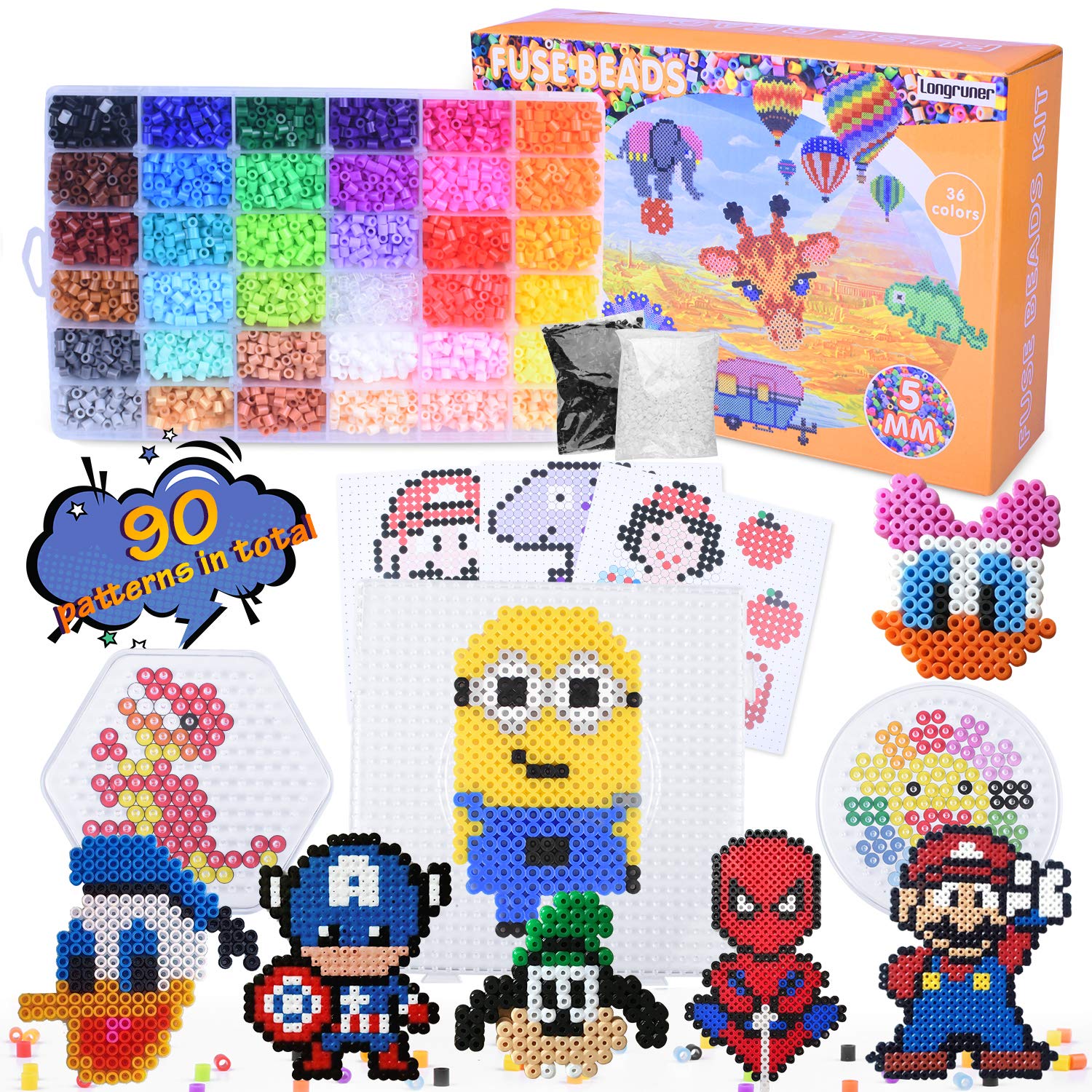 Longruner 10000, 36 Colors Fuse Beads Kit 5mm DIY Art Craft Toys