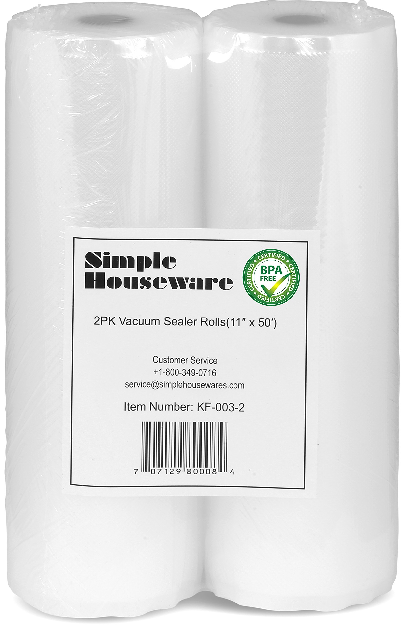 2 Pack - SimpleHouseware 11 x 50 Feet Vacuum Sealer Bags (total 100 feet)  2 Rolls - 11'' x 50' ea.