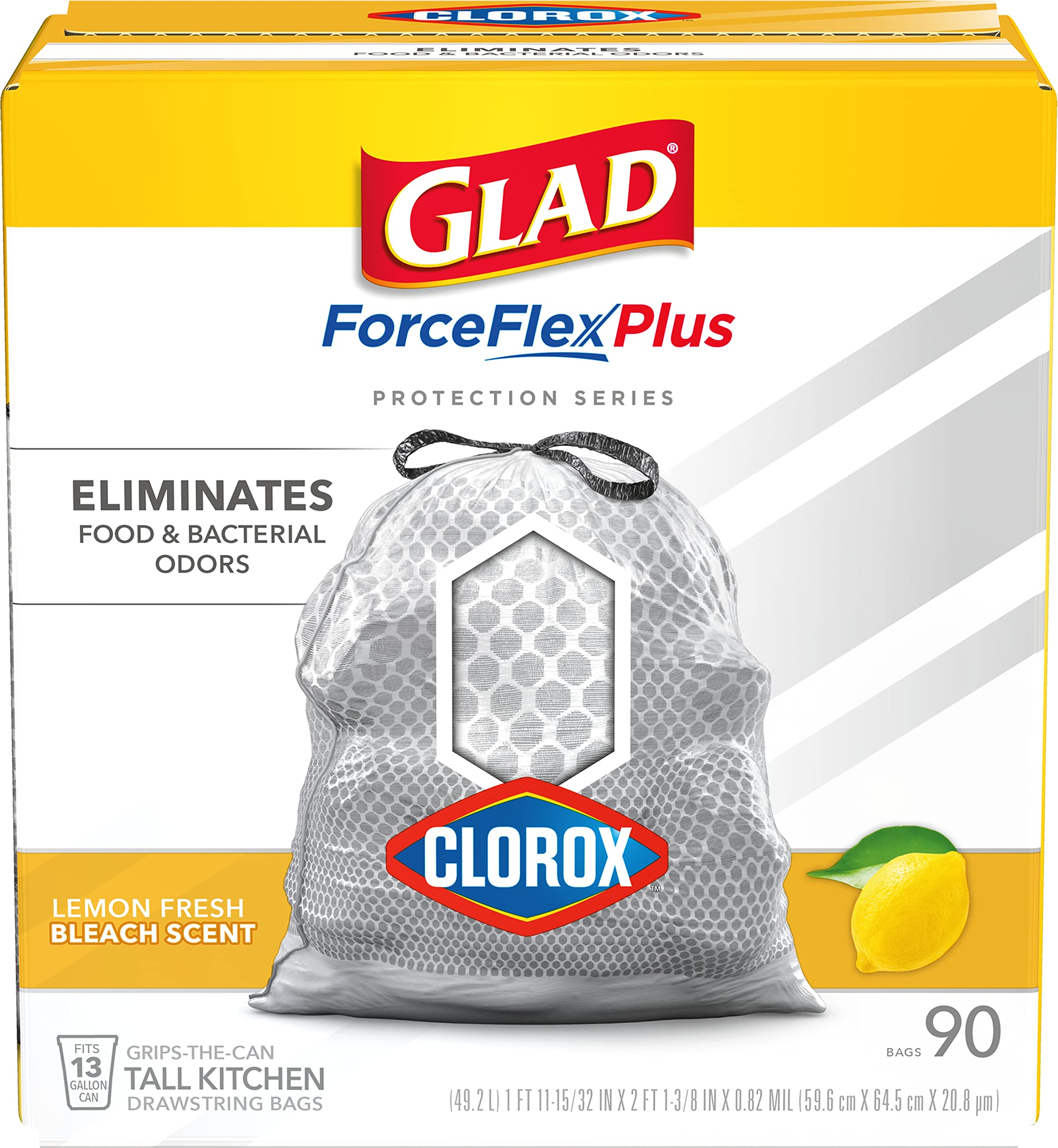 Glad ForceFlex Plus Clorox Lemon Fresh Drawstring Tall Kitchen 13 Gallon Trash  Bags - Shop Trash Bags at H-E-B