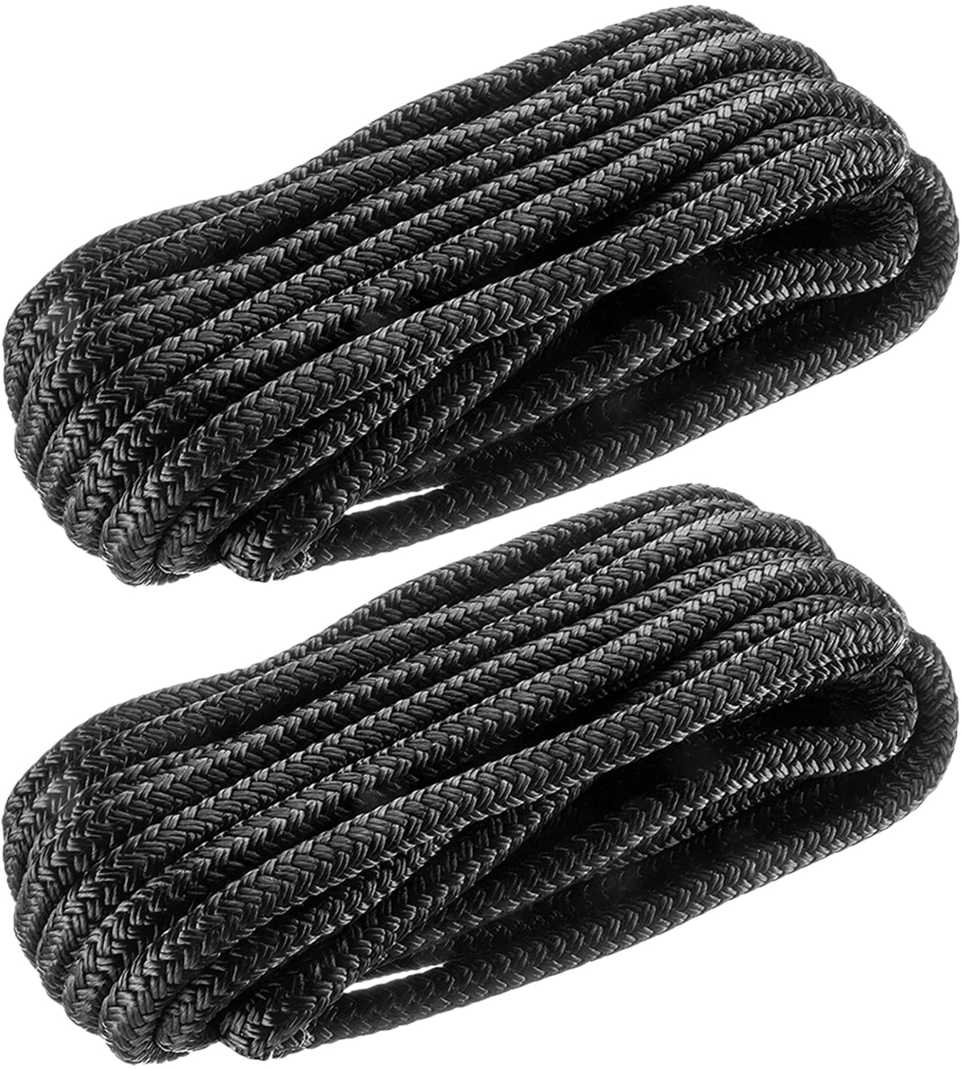 J-FM TWNTHSD Boat Dock Lines: 3/8 x 20' Double Braided Nylon Dock Line  Marine-Grade Dock Lines for Boats Pre-Spliced with a 12 Loop Boat Lines  Dock Rope Premium Marine Rope - Black
