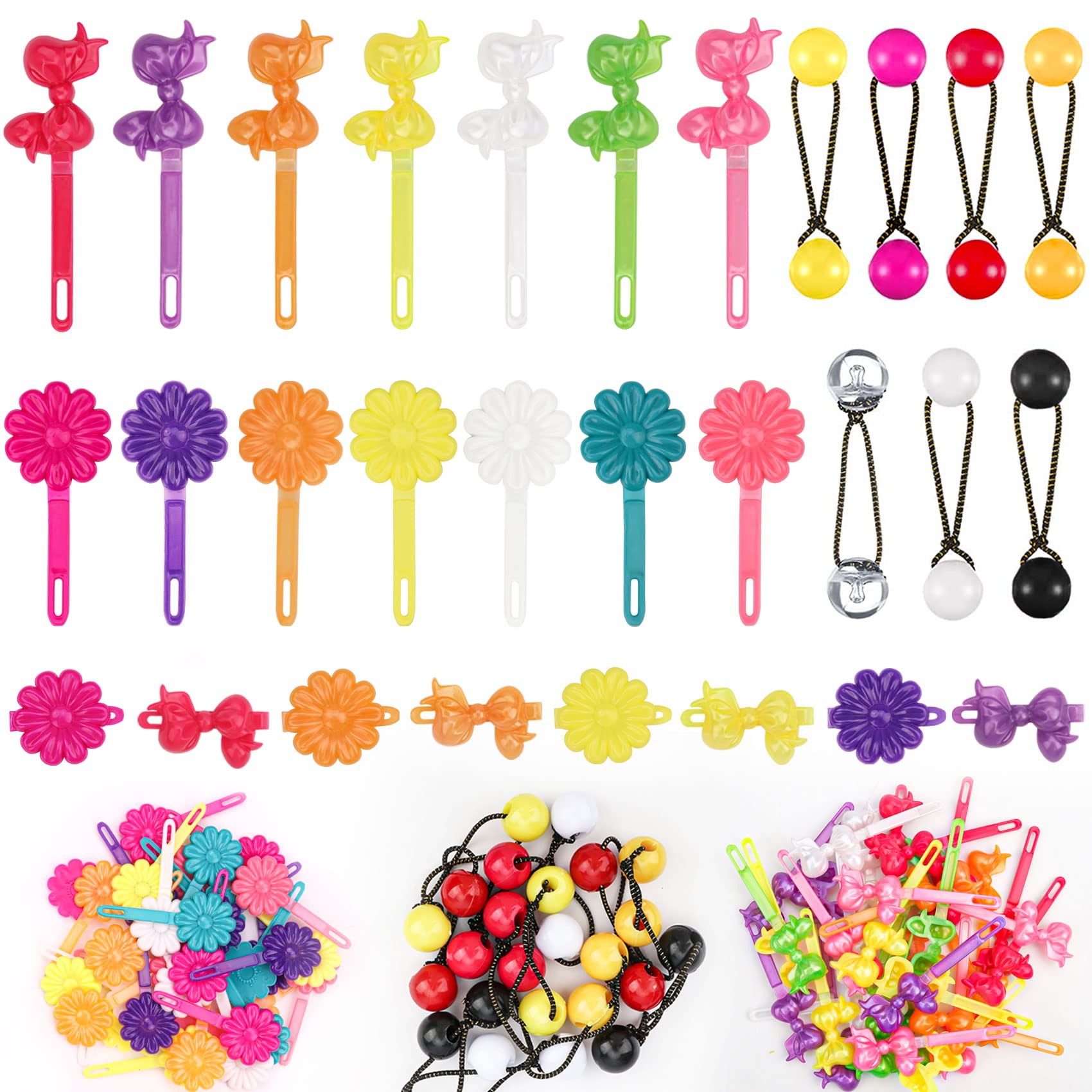 60 Pcs Self Hinge Hair Barrettes for Girls Ball Bubble Hair Accessories 80s  90s Assorted Hair Clips Elastic Ponytail for Baby Toddler (Lovely Style)