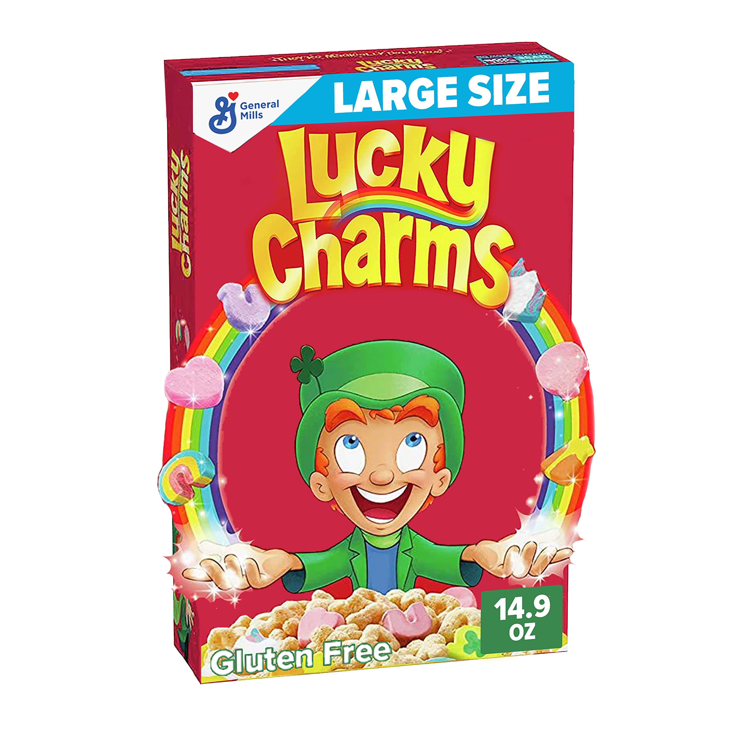 Lucky Charms Gluten Free Cereal with Marshmallows, Kids Breakfast Cereal,  Made with Whole Grain, Large Size, 14.9 oz