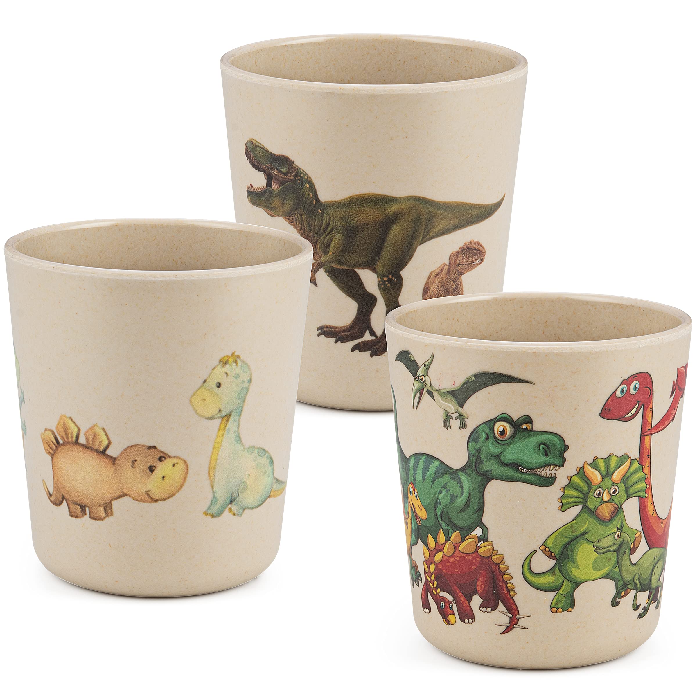Bamboo Cups for Kids - Set of 3 Fun Dinosaur Cups - 8 oz Bamboo