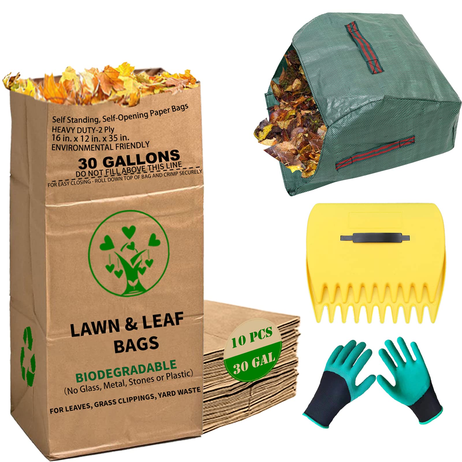 30 Gal. Paper Lawn and Leaf Bags - 20 Count, Biodegradable Yard Waste Bags  NEW