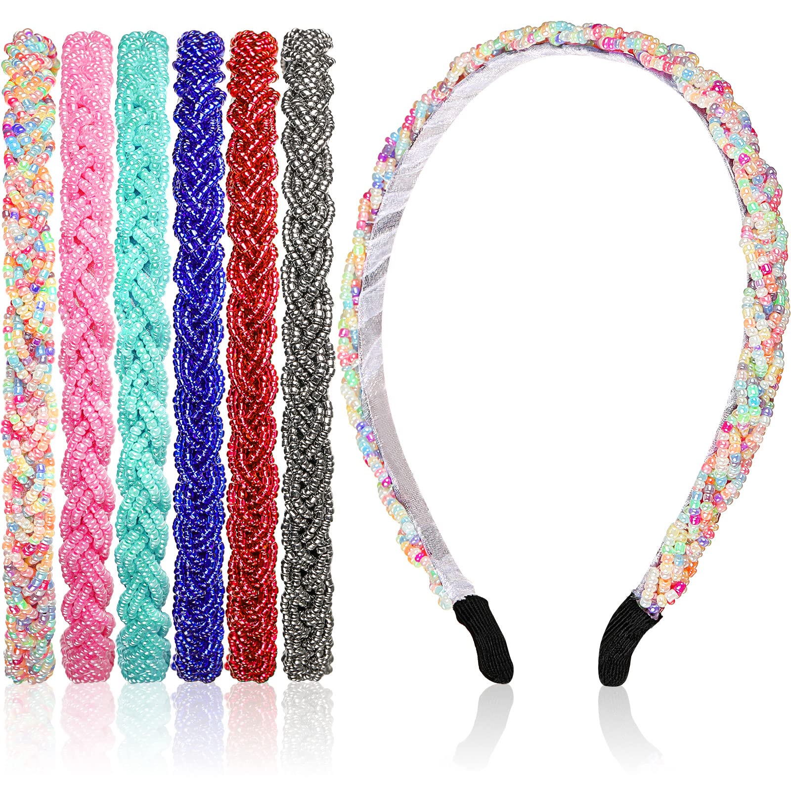 MTLEE 6 Pieces Beaded Hair Hoop Headband, Multiple color, Fashion