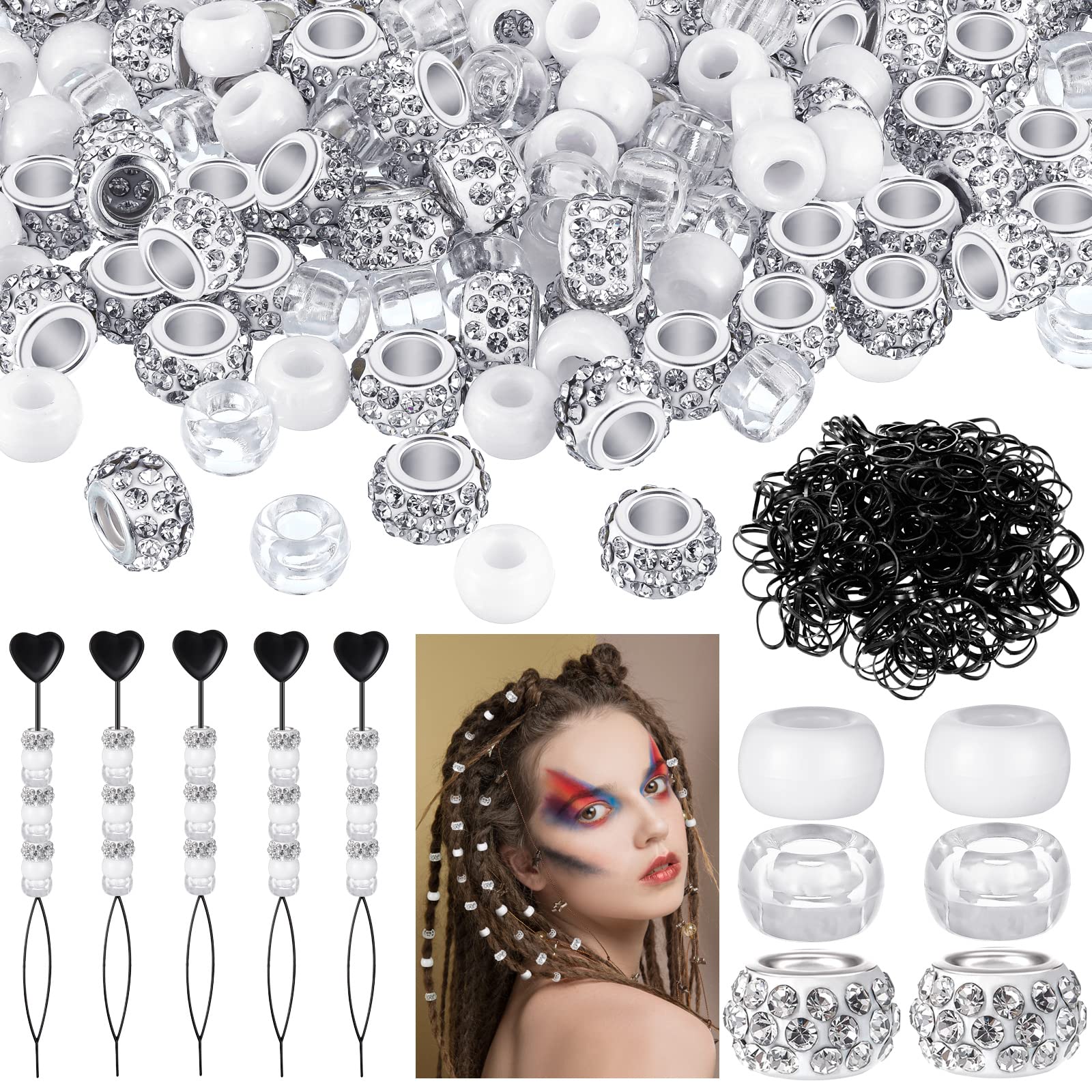 1355 Pieces Diamond Beads Clear Beads for Hair Braids 100 11 mm Large Hole  Rhinestone European Style Beads 800 Clear Pony Beads 450 Black Elastic Hair  Bands 5 Quick Beader for Women Girls Hair Braids