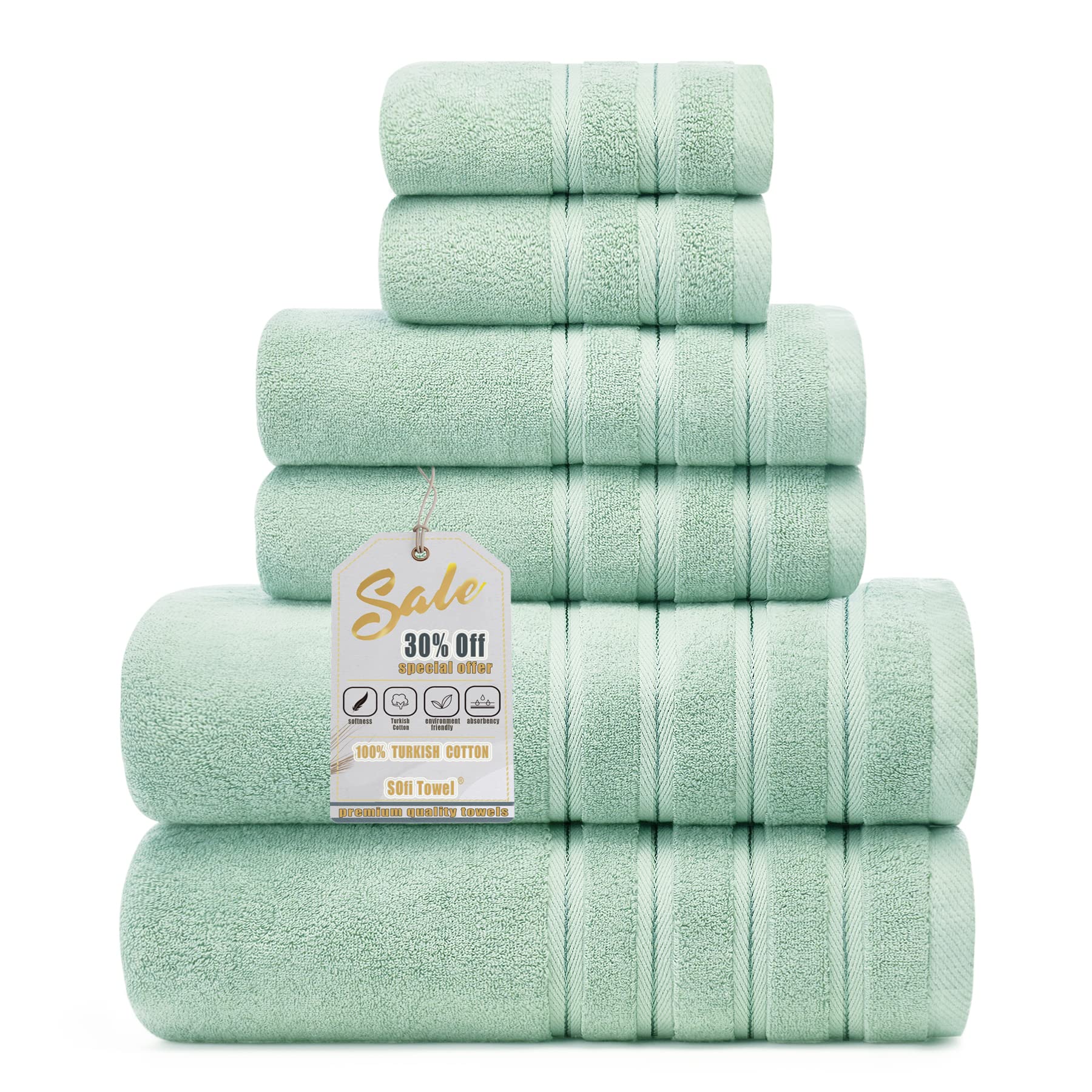 Luxury 100% Cotton Bath Towels - 6 Piece Set, Extra Soft & Fluffy, Hotel Bath  Towel Set - 2 Bathroom Towels, 2 Hand Towels & 2 Washcloths - White 