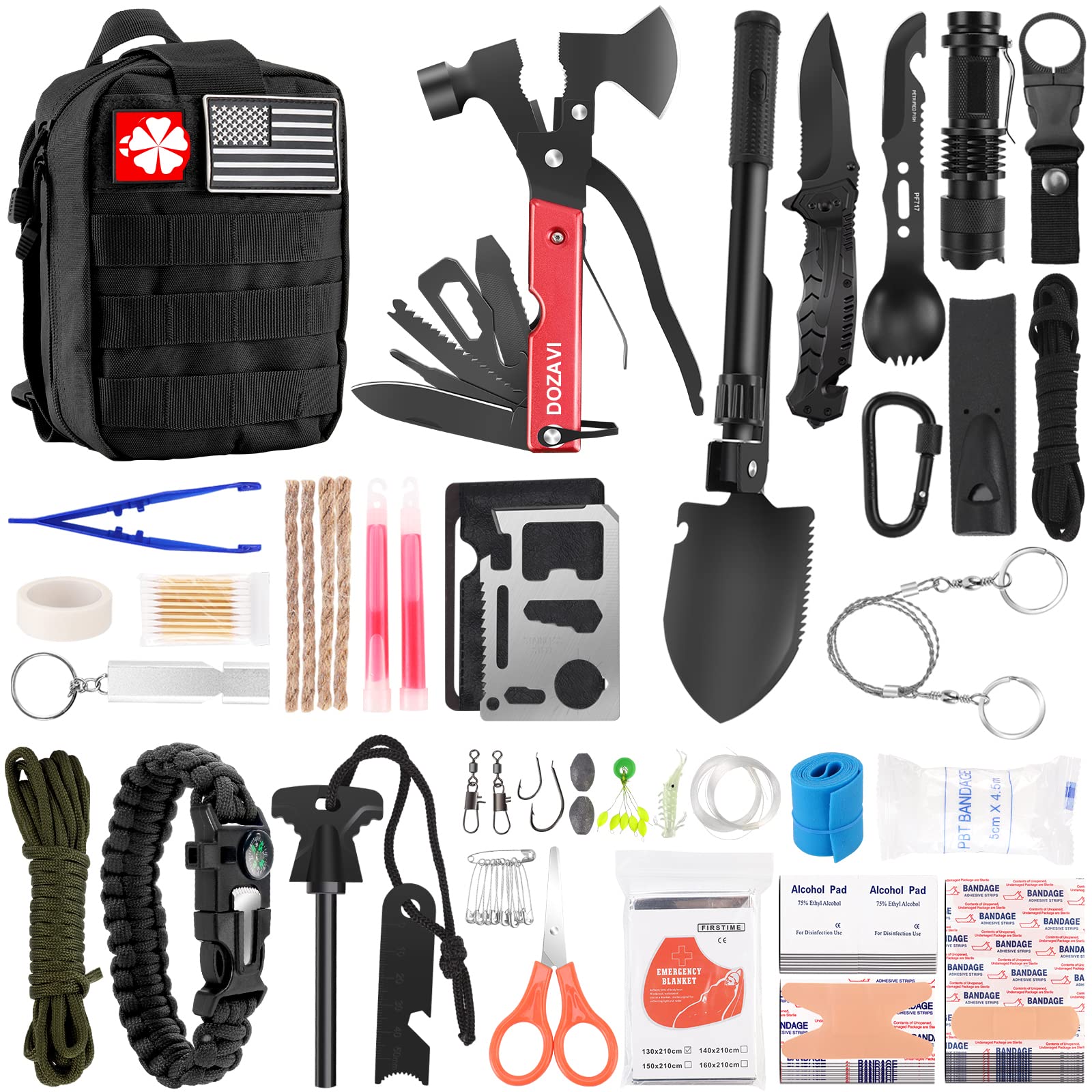 Survival Kits,222 PCS Emergency Survival Gear First Aid Kits with Molle  System Compatible Bag Outdoor Camping Gear Emergency Kits for