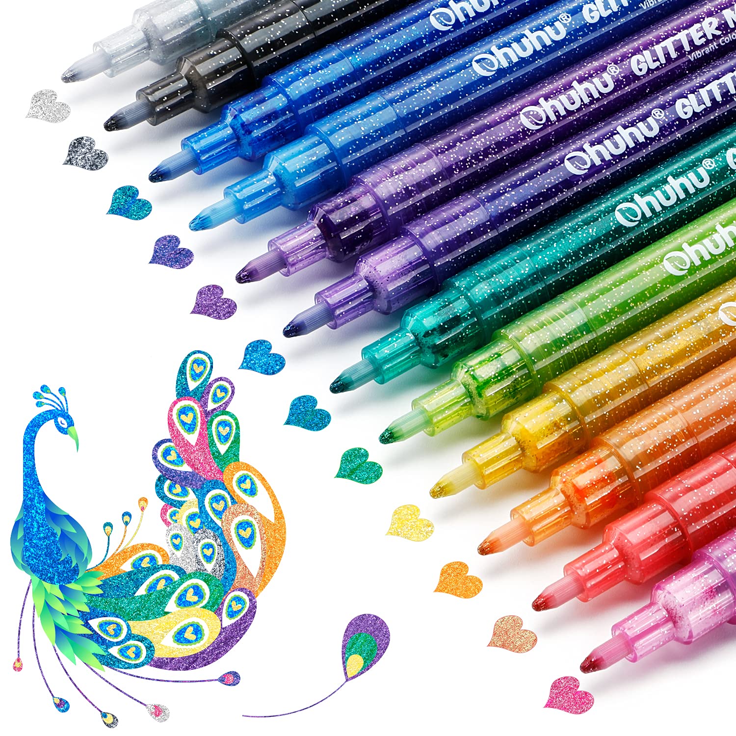 Ohuhu Glitter Markers Pen 12 Glitter Colors Metallic Marker Fine