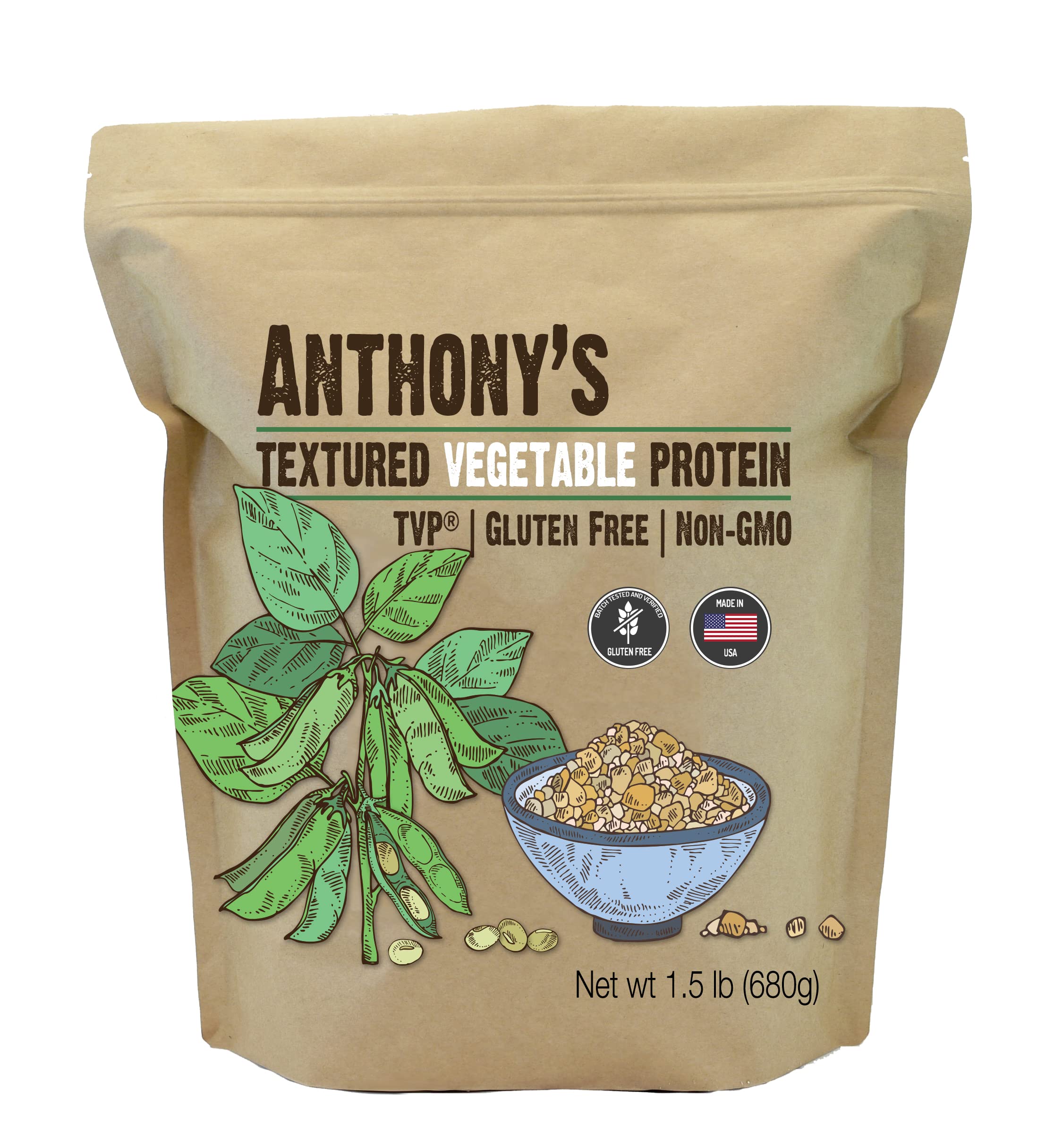 Anthonys Textured Vegetable Protein Tvp 15 Lb Gluten Free Vegan