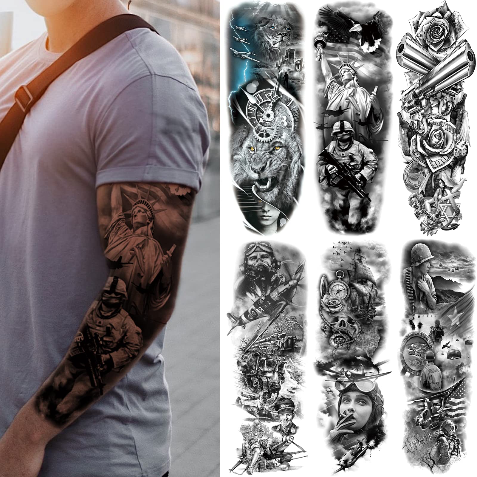 Military Temporary Tattoo Sleeves Full Arm Large War Soldier Fake