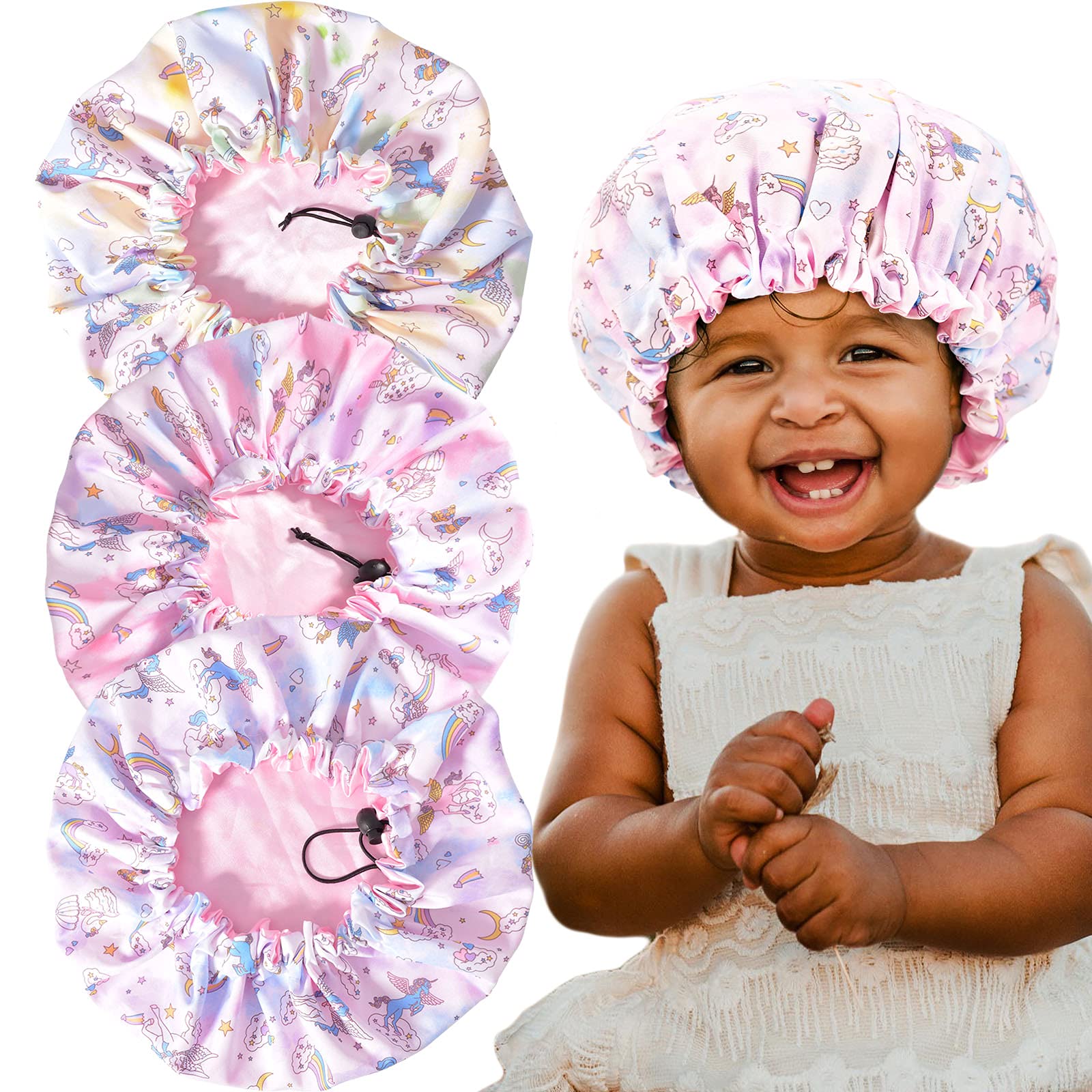  Kids Satin Bonnet Baby Bear Bonnet Adjustable Fleece