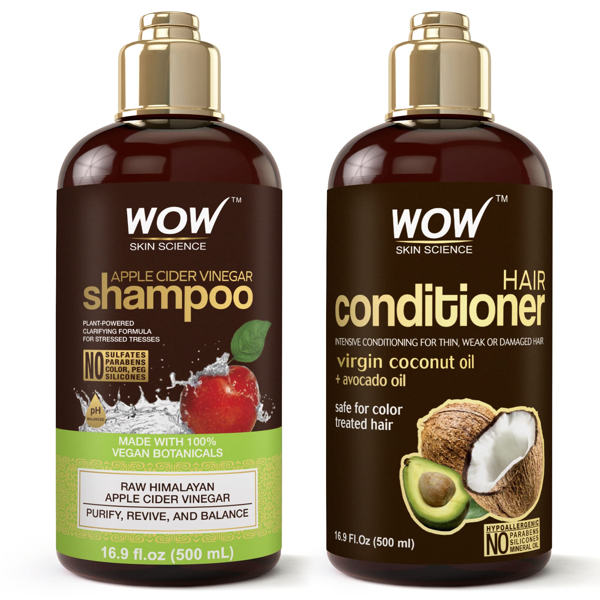 Wow Skin Science Apple Cider Vinegar Shampoo + Conditioner Haircare 2 Piece  Kit