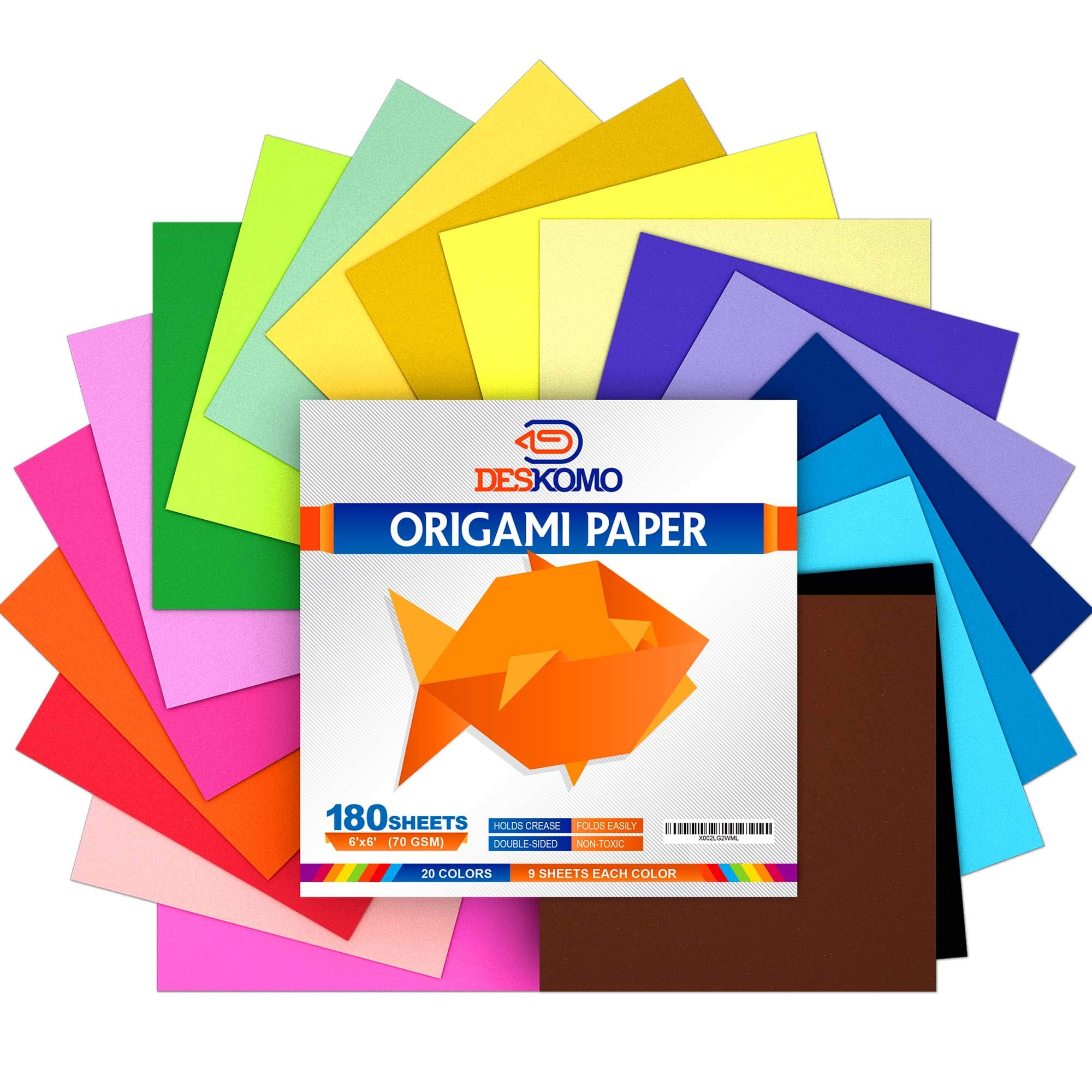 Deskomo Origami Paper for Kids Double Sided - Pack of 180 Sheets - 20  Vibrant Colored 6x6 Inches