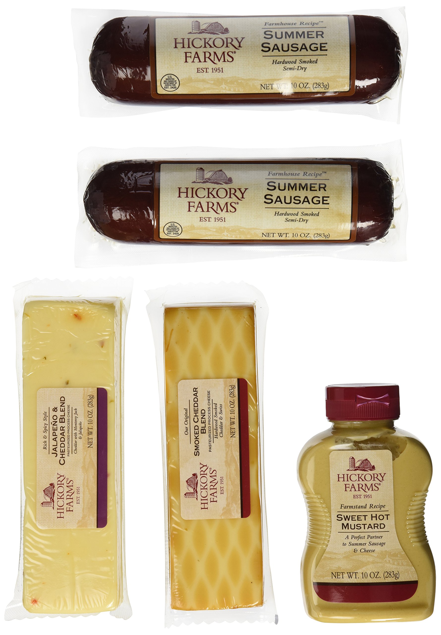 Hickory Farms Smoked Sausage and Cheese Bundle of 5 Items, Summer Sausage  Salami, Smoked Cheddar, Jalapeno