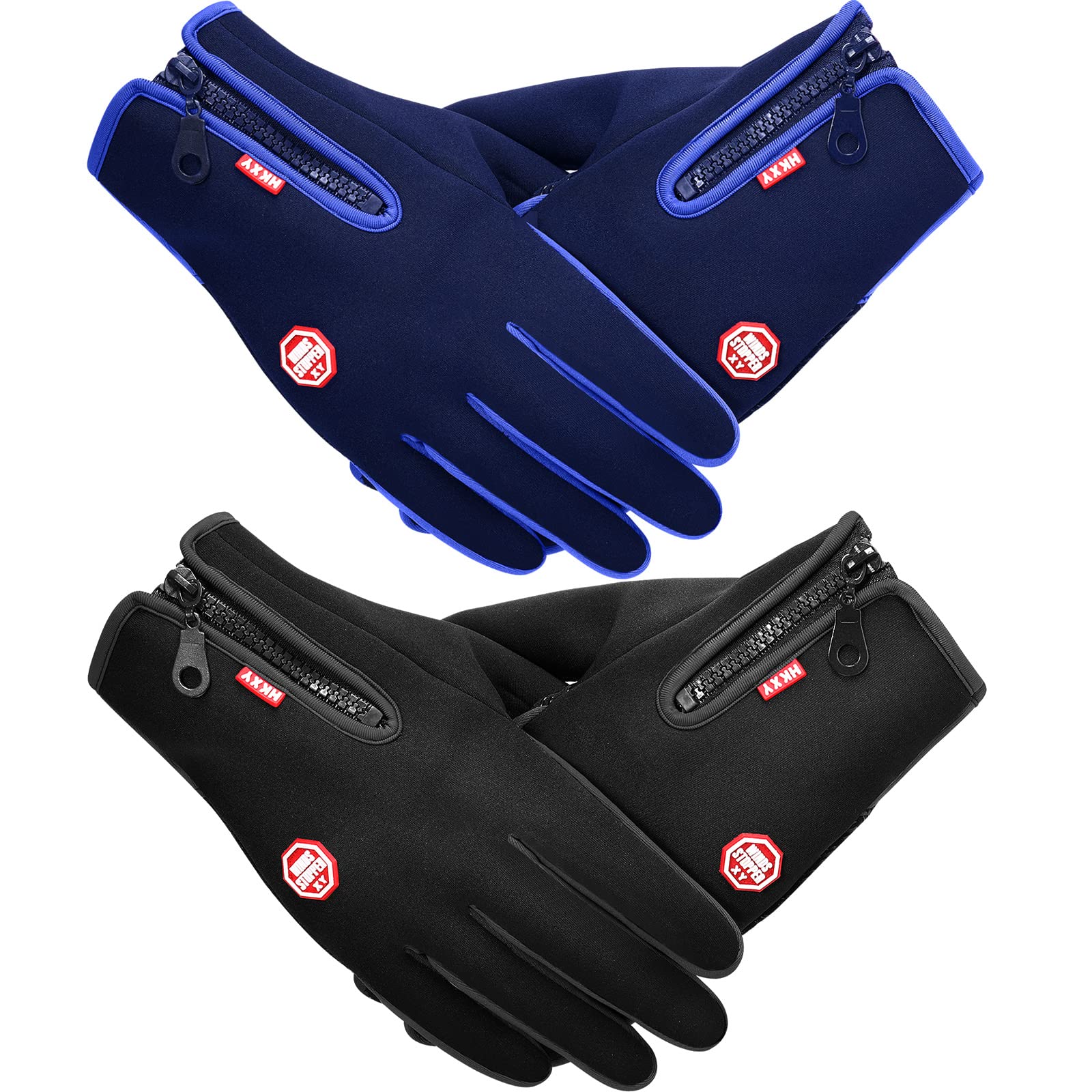 SATINIOR 2 Pairs Outdoor Winter Touchscreen Anti-Slip Full Finger Warm  Gloves Blue, Black