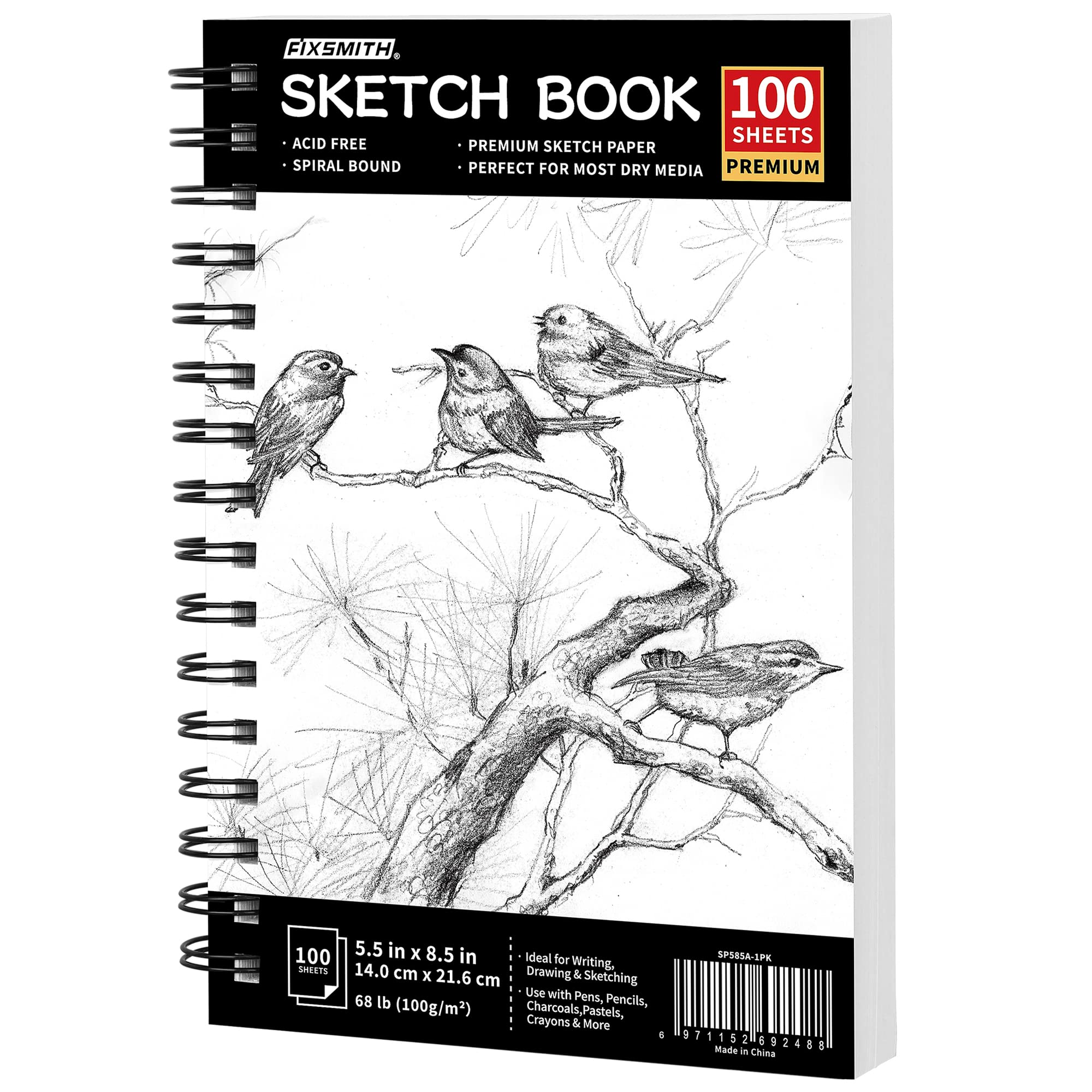 11X14 100Sht Side Spiral Professional Grade Sketch Book, Mixed