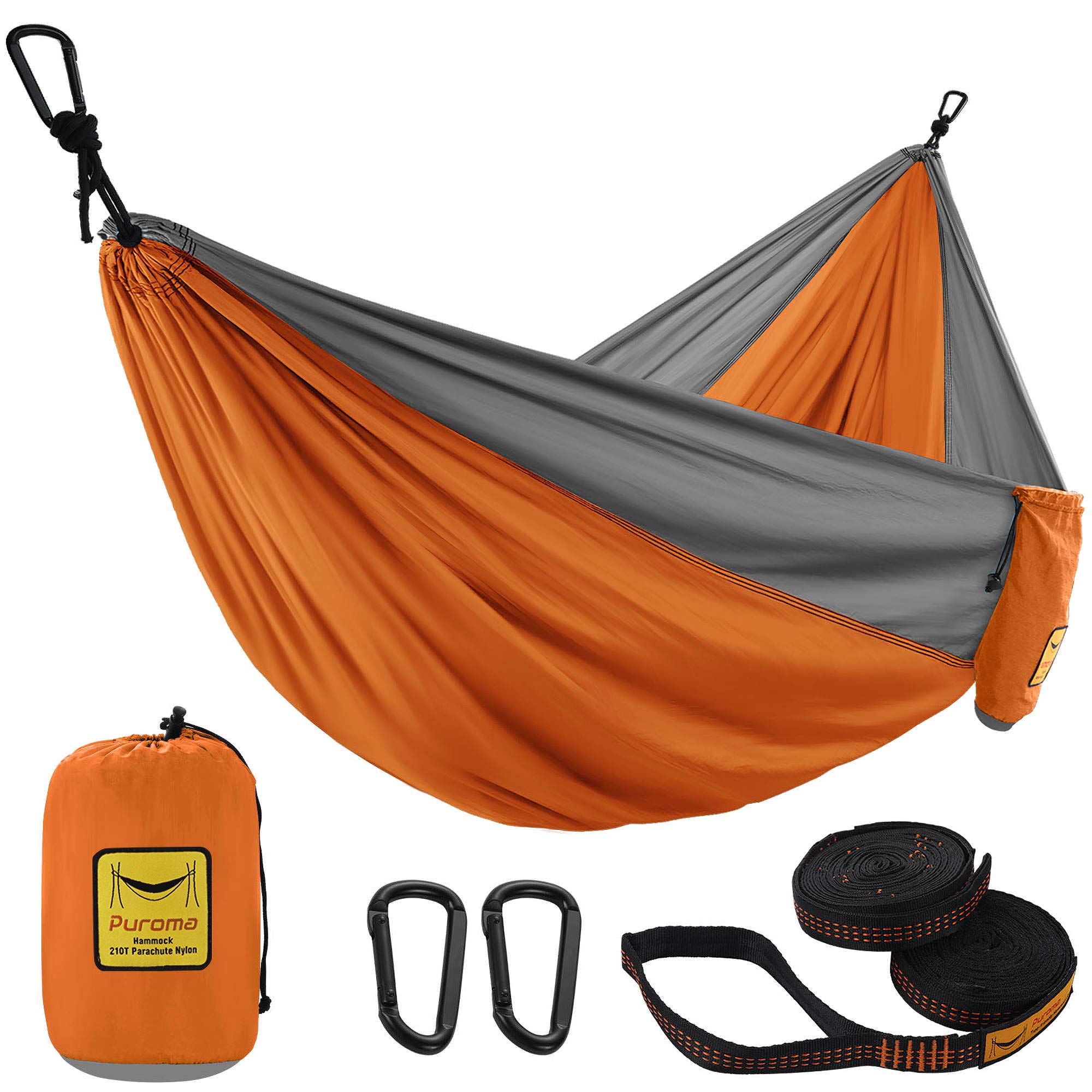 Orange & Grey Portable Backpacking Hammock - 9ft Single Tree Camping Hammock With Carabiners