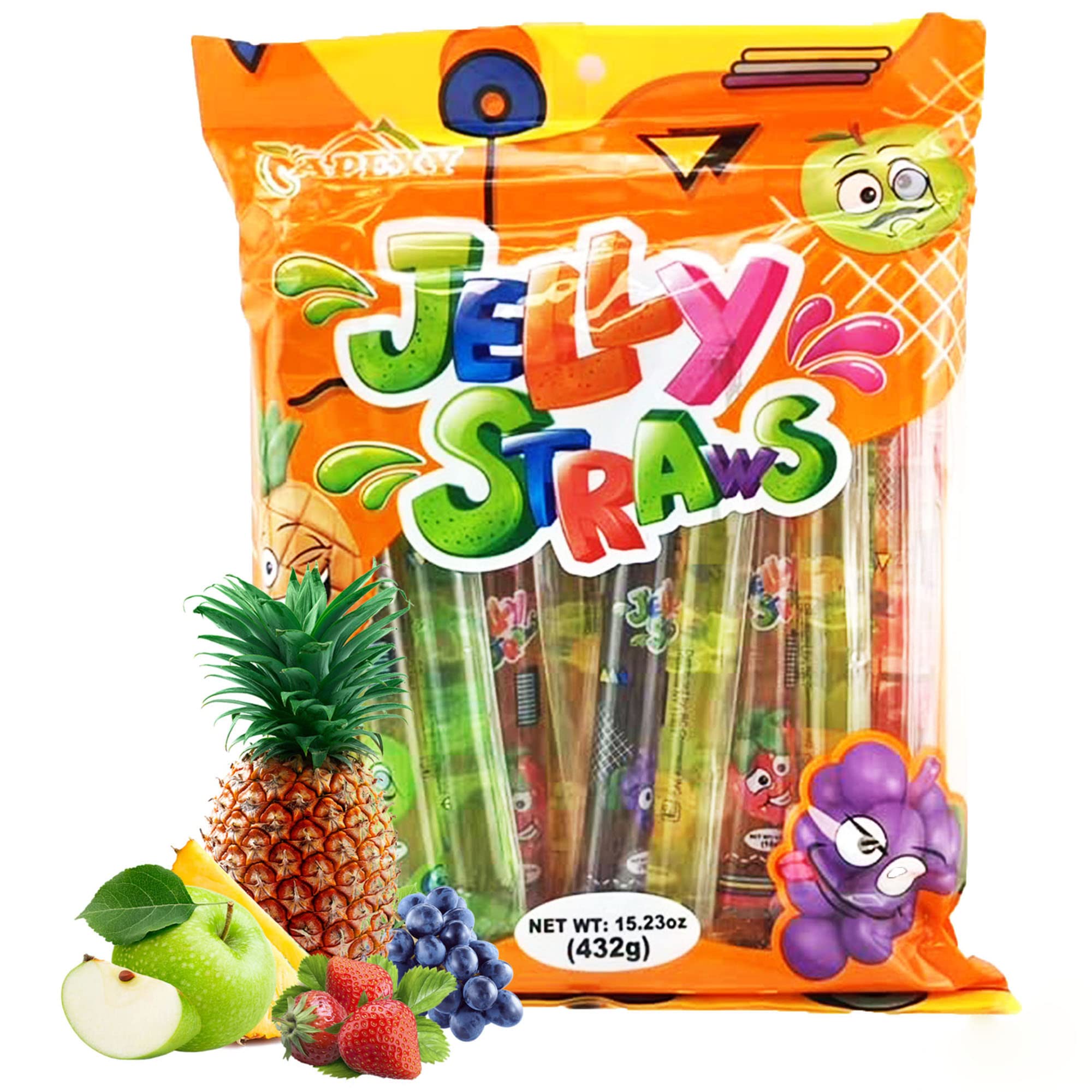 Apexy Jelly Straws, Fruit Jelly Filled Strips, Tiktok Candy Trend Items,  Assorted Fruit Jelly Sticks, 15.23oz (432g)