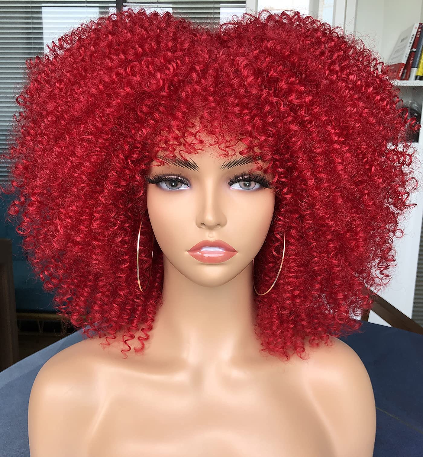 SOFUN Short Curly Afro Wigs with Bangs for Black Women Short Kinky ...