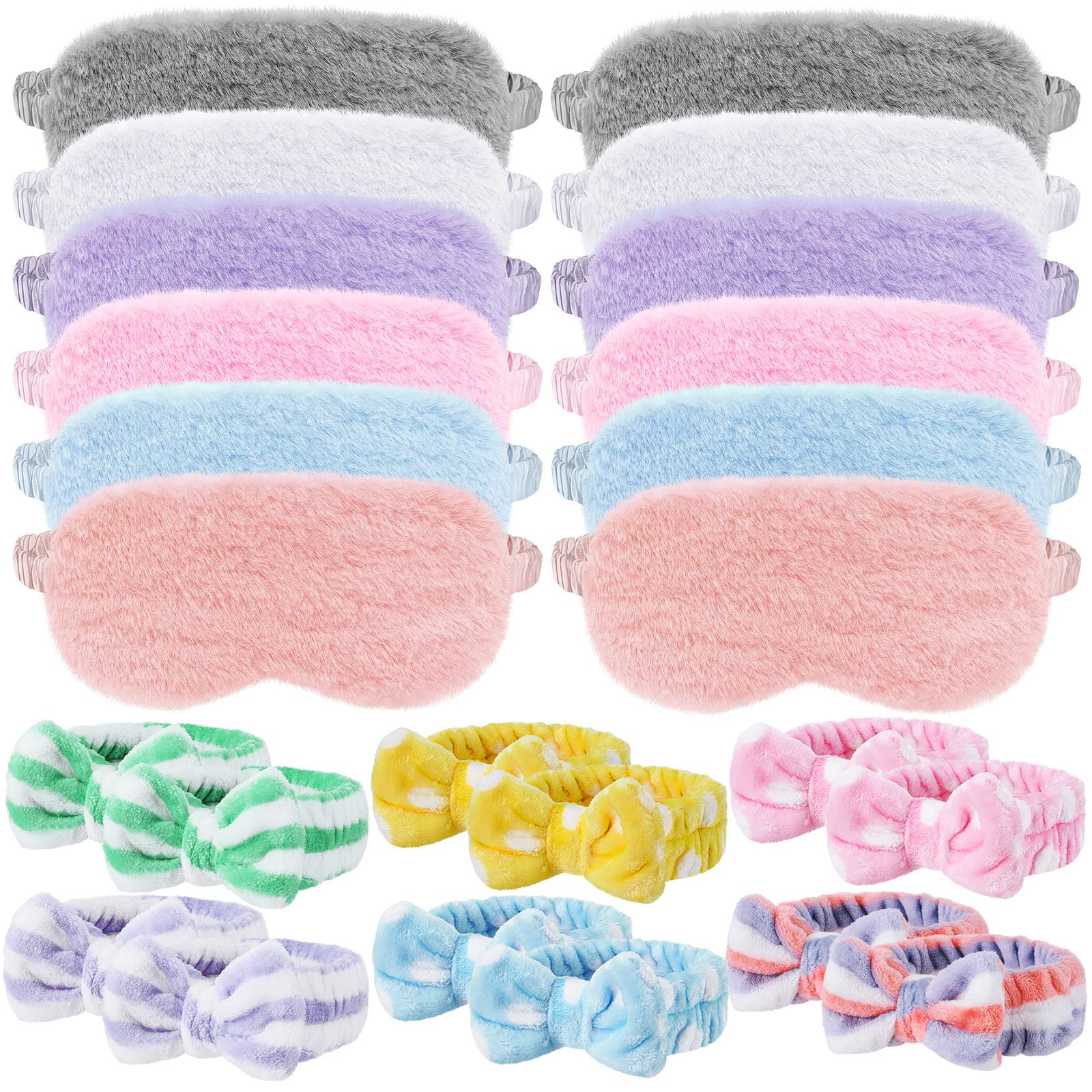 24 Packs Sleepover Party Favors for Teenager Girl Women Spa Party Supplies  Headband Plush Sleep Eye Mask Satin Eye Cover Soft Fleece Hair Band  Sleeping Stuff Accessories for Spa Party