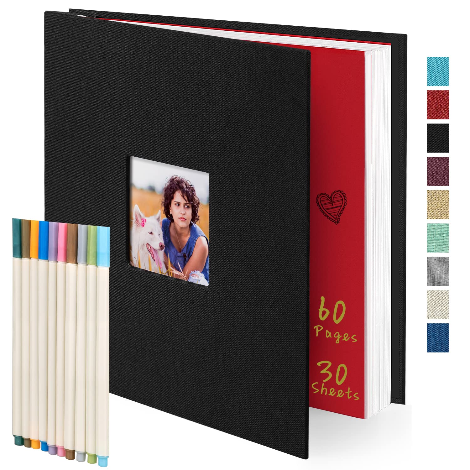 Large Scrapbook Photo Album Self-Stick 60 Pages Black Linen Hardcover  Magnetic Picture Book for 2x3 3x5 4x6 5x7 6x8 8x10 Pictures(11x10.6inch)  with 10 Metallic Pen 11x10.6 Black