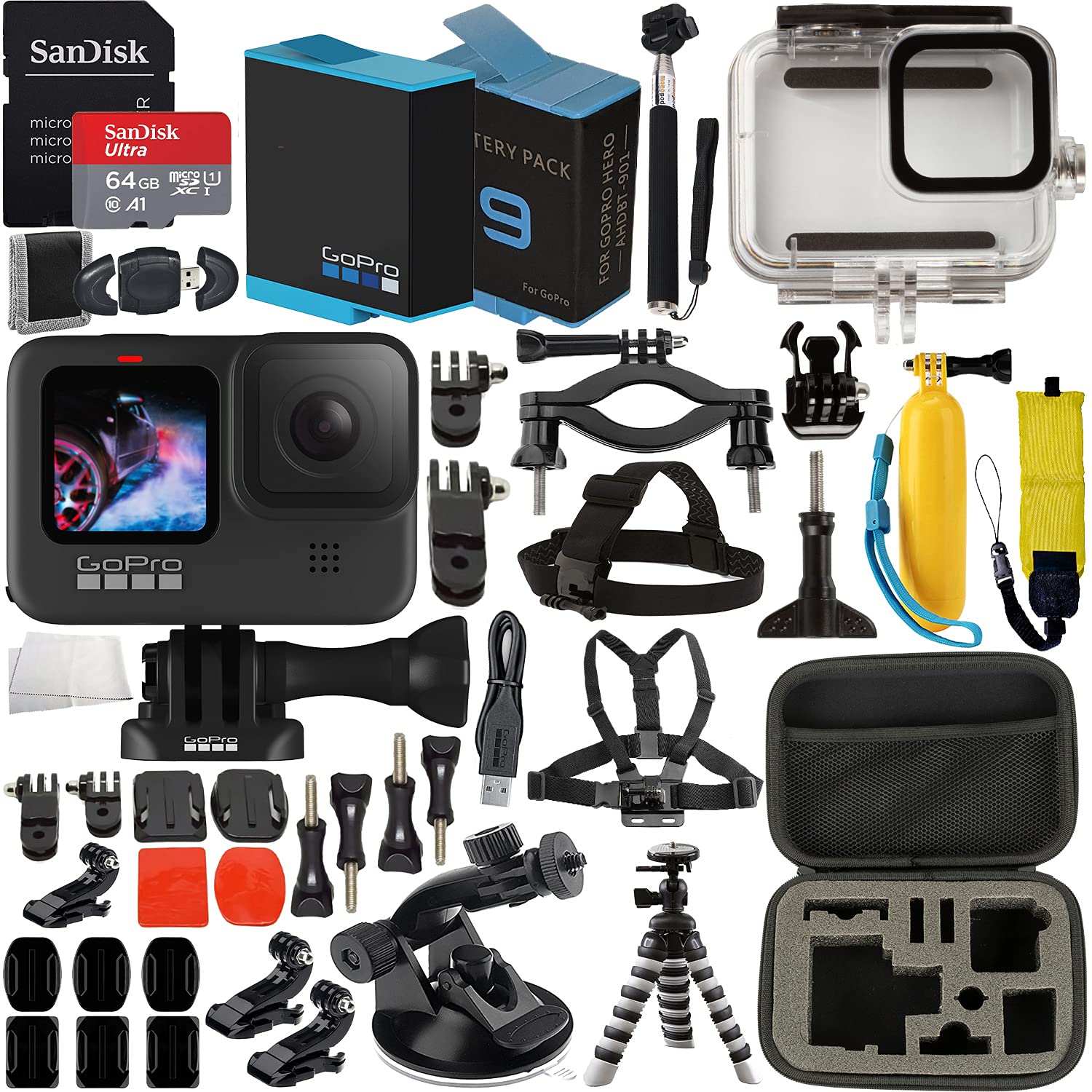 GoPro HERO9 (Hero 9) Action Camera (Black) with Premium Accessory Bundle  Includes: SanDisk Ultra 64GB microSD Memory Card, Spare Battery, Underwater  Housing, Carrying Case, & Much More